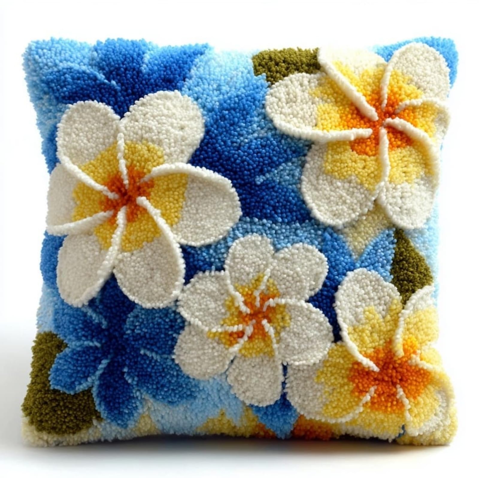 AxiangziK Latch Hook Pillow Kit,Frangipani Easy Crochet Needlework Cushion,DIY Cushion Cover Craft Set Suitable for Sofa,Armchair & Home Interior Decor