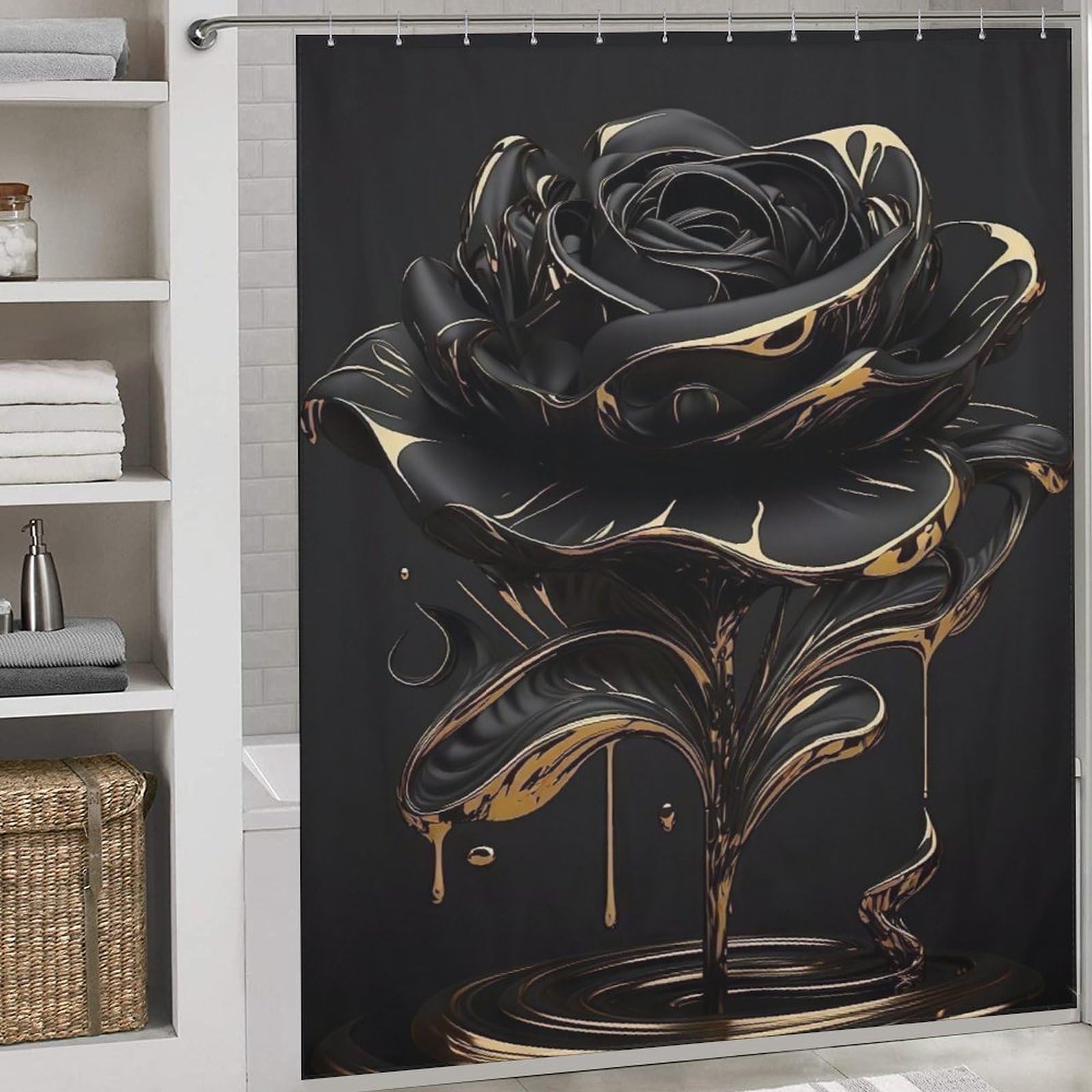 PAZZK Rose Shower Curtains, Bathroom Curtains Washable Polyester with 12 Hooks for Wet Room 72x72Inch (183x183cm)