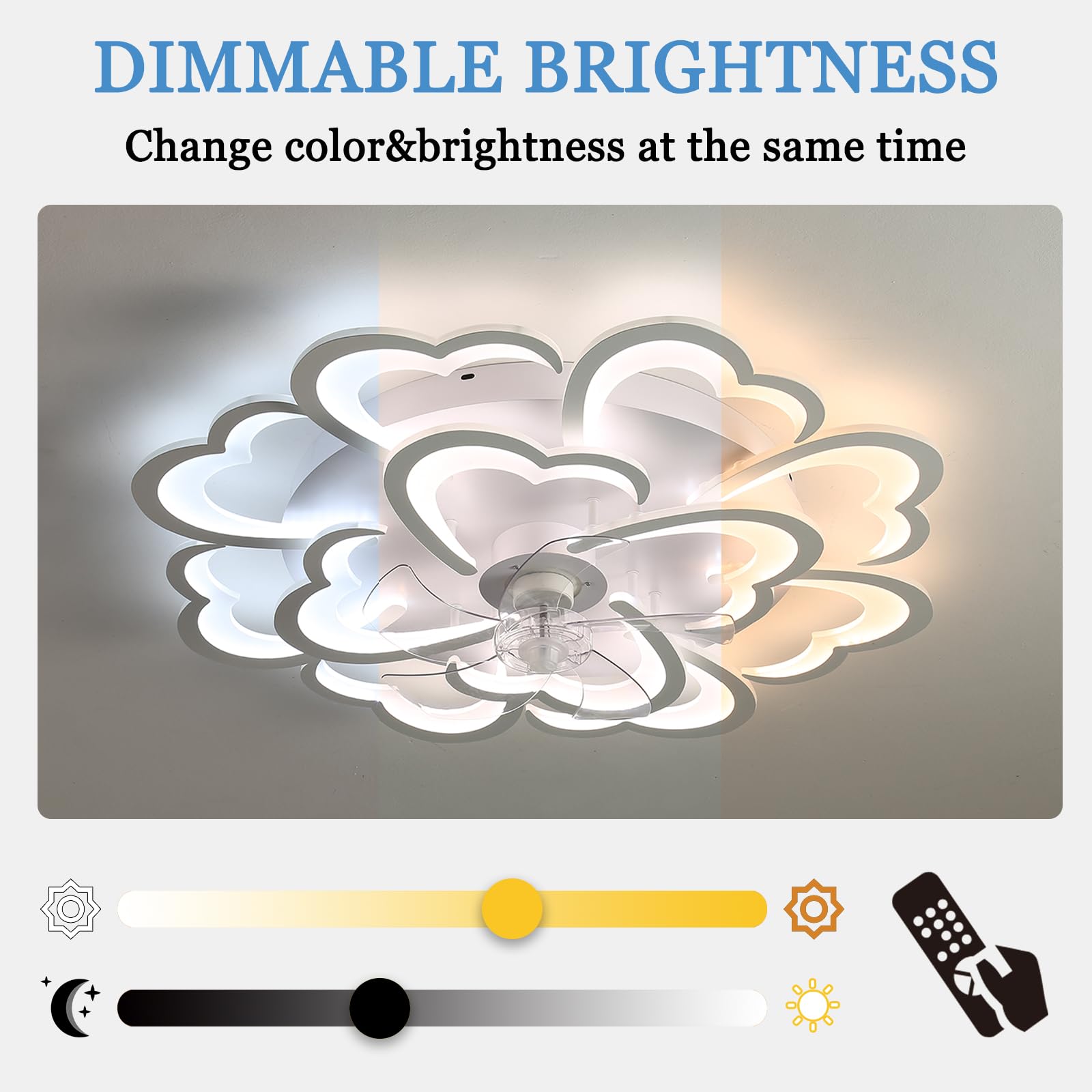 34.6in Fiore Ventila Soffitto Con Luce Reversibile Dimmerabile Smart Lampadario Ventilatore Da Soffitto E Telecomando Silenzioso Timer Plafoniera Con Ventilatore Soffitto Per Soggiorno