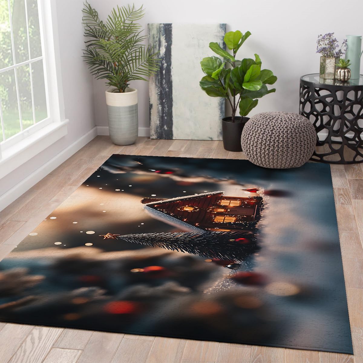 Tapis chalet de Noël antidérapant pour éviter les glissades