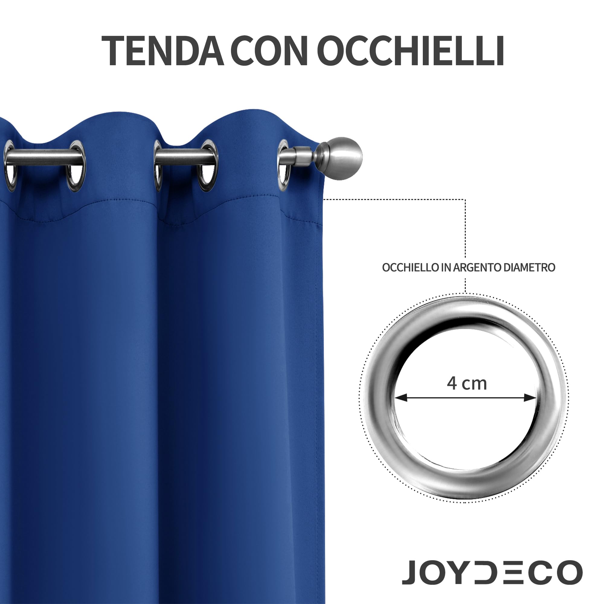 Joydeco Tende Oscuranti per Interni 2 Pezzi L 140 x A 175, Tende Termiche con Occhielli Blu Reale per Soggiorno Moderne, Cameretta Bambini, Camera