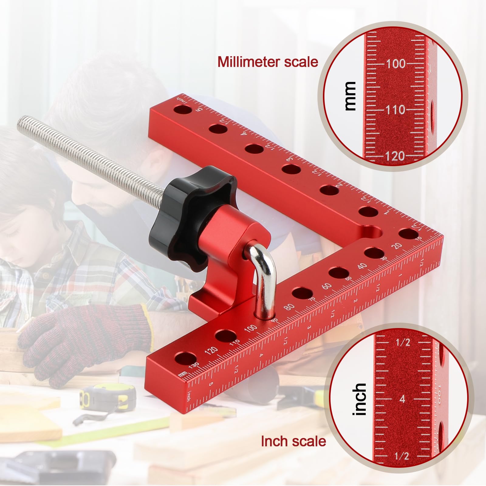Ángulo de posicionamiento de 90 grados, 4 abrazaderas de aleación de aluminio de ángulo recto (14 cm/5,5 pulgadas), herramientas de carpintería para carpintería, bricolaje, manualidades (rojo)