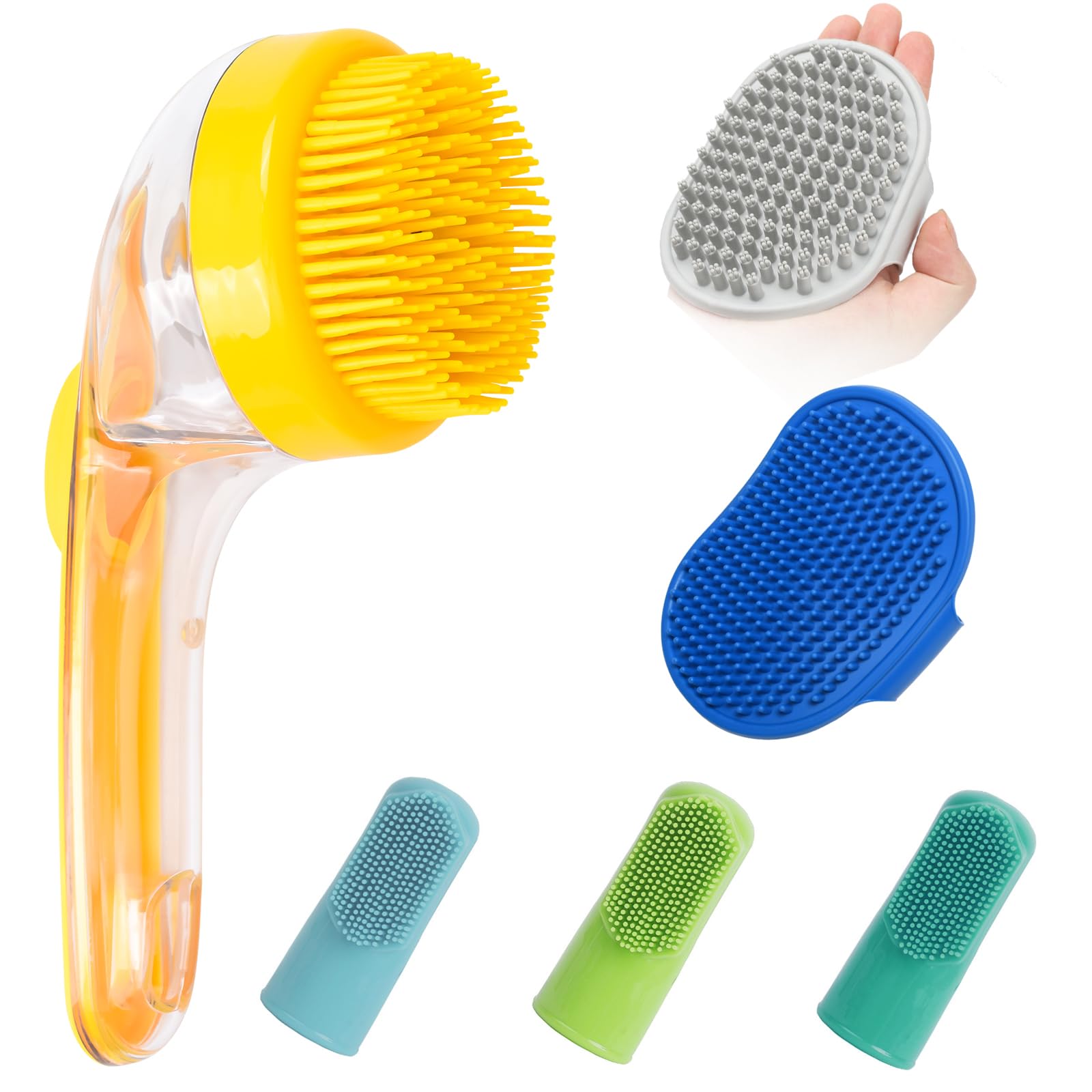 (6 Pcs) ELEGX Pet Grooming Bath Massage Brush with Soap and Shampoo Dispenser Soft Silicone Bristle for Long Short Haired Dogs Cats Shower