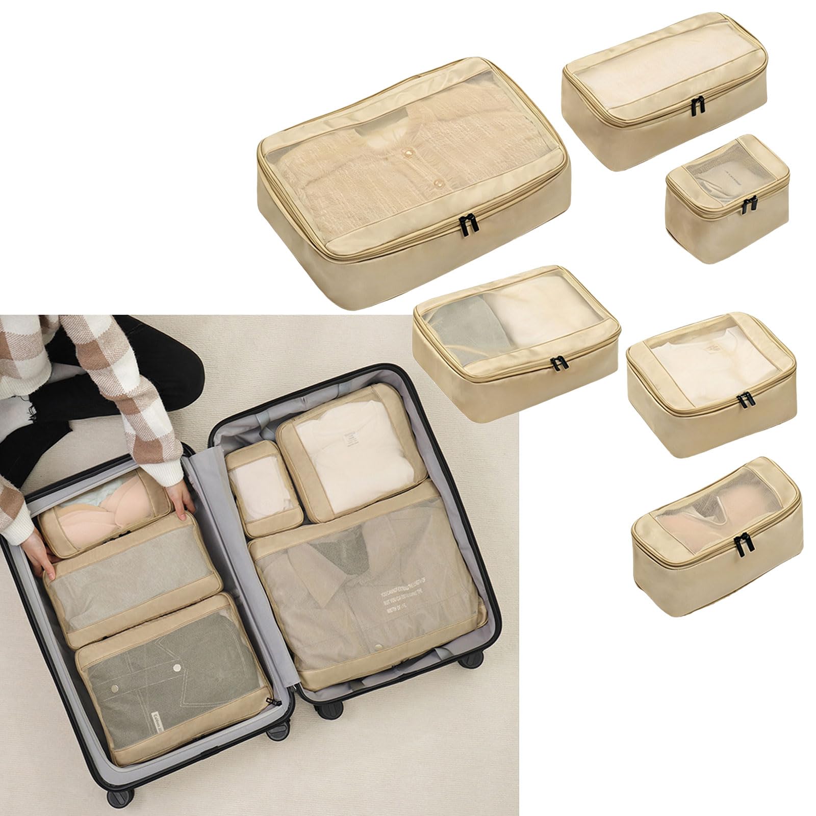 Confezione da 6 cubi Pieghevoli per imballaggio Vestiti Realizzati in Robusto Tessuto Oxford per organizzatori Viaggio Traspiranti e ordinati