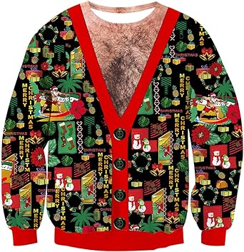 Idgreatim Unisex Ugly Christmas Crewneck Sweatshirt Novelty 3D Graphic Long Sleeve Sweater Shirt