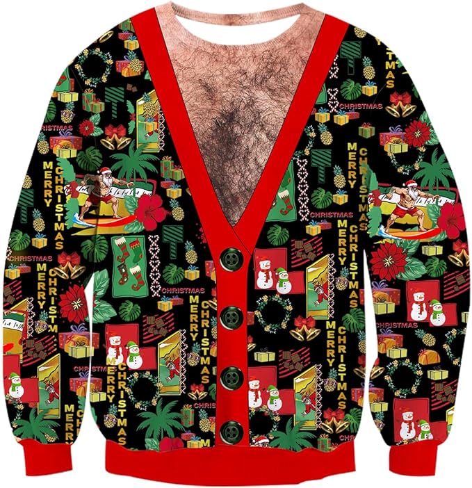Idgreatim Unisex Ugly Christmas Crewneck Sweatshirt Novelty 3D Graphic Long Sleeve Sweater Shirt