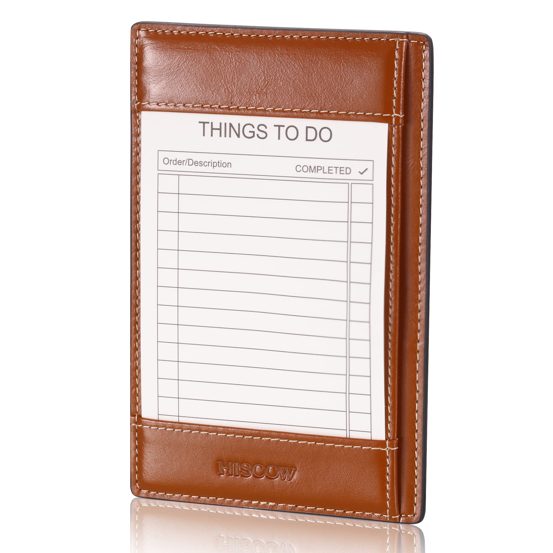 HISCOW Notizblock und Taschen-Notizbuch aus italienischem Leder, 7,6 x 12,7 cm, mit sicherem Stifthalter, nachfüllbarer Notizblock, Organizer für Arbeit und Reisen, Antikbraun