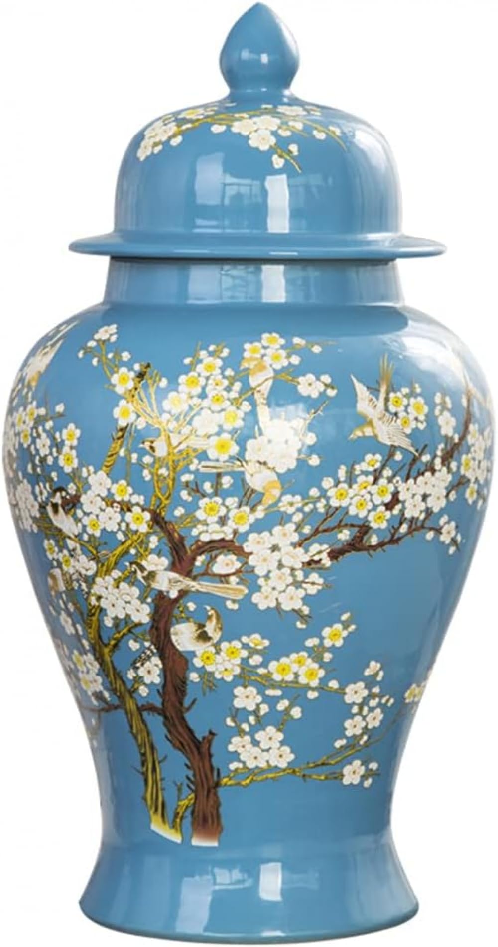 Blue Ceramic Ginger Jar with Lid for Home Decor,Traditional Chinese Trees and Flowers Temple Jar, Jingdezhen Handcrafted Porcelain Vase Centerpiece Decor-Medium ()
