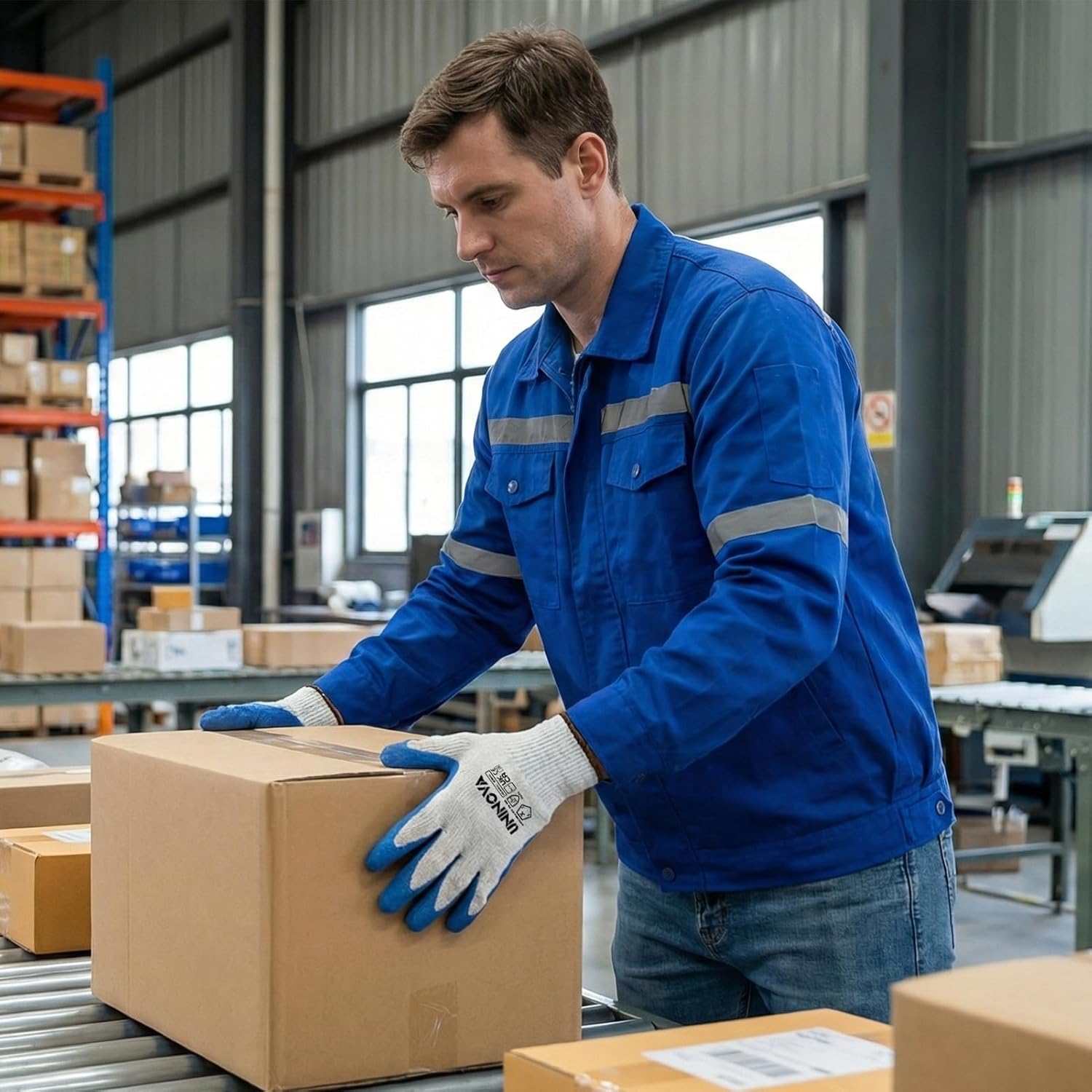 UNINOVA Work Gloves, Crinkle Rubber Latex Palm Coating, Safety Work Gloves with Grip, Non-slip Bulk for Men Women, Construction Warehouse General Handling(Medium,12Pairs)