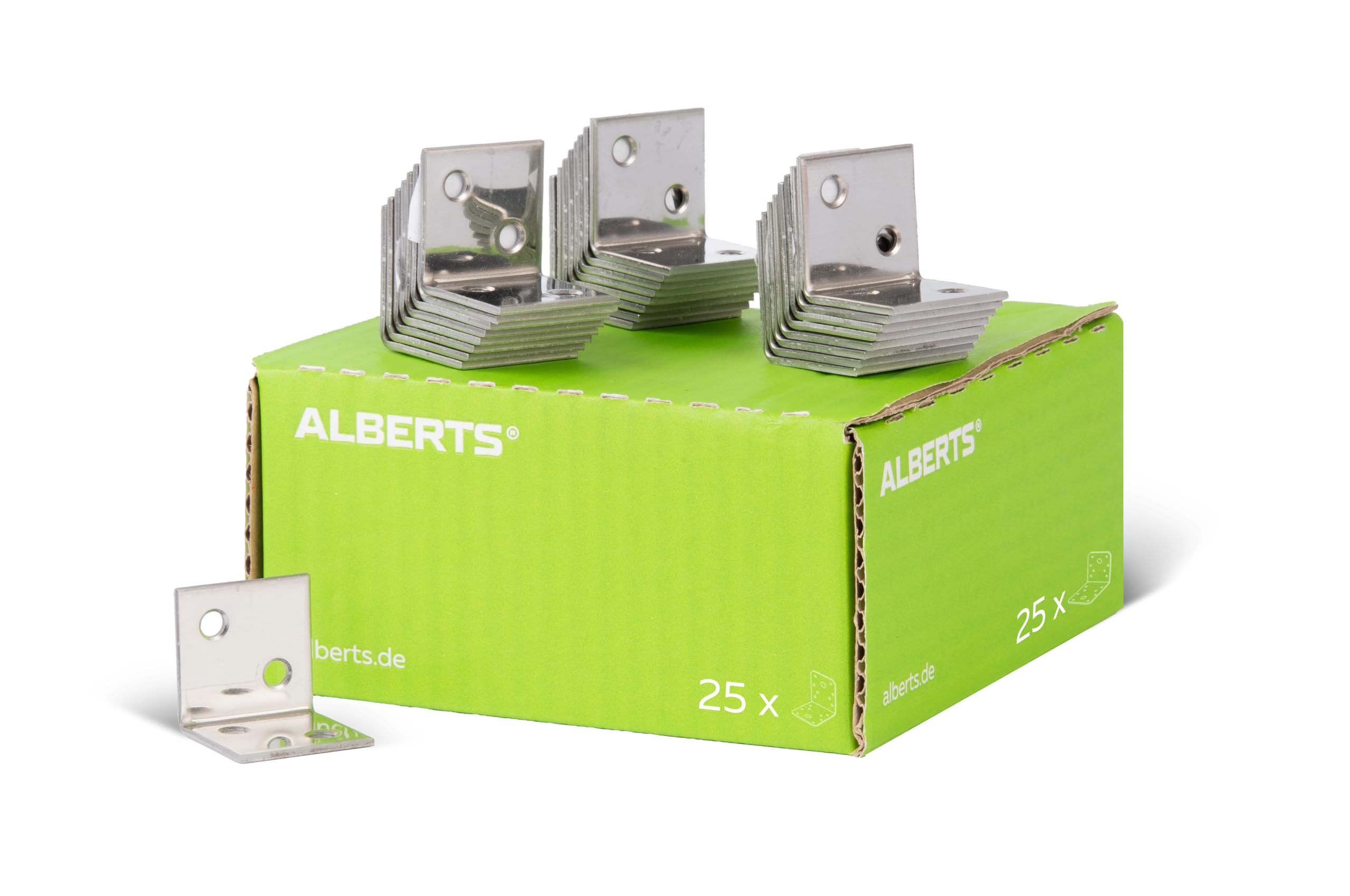Équerre large Alberts en acier inoxydable 30x30x30 mm pour assemblage de meubles lot de 25