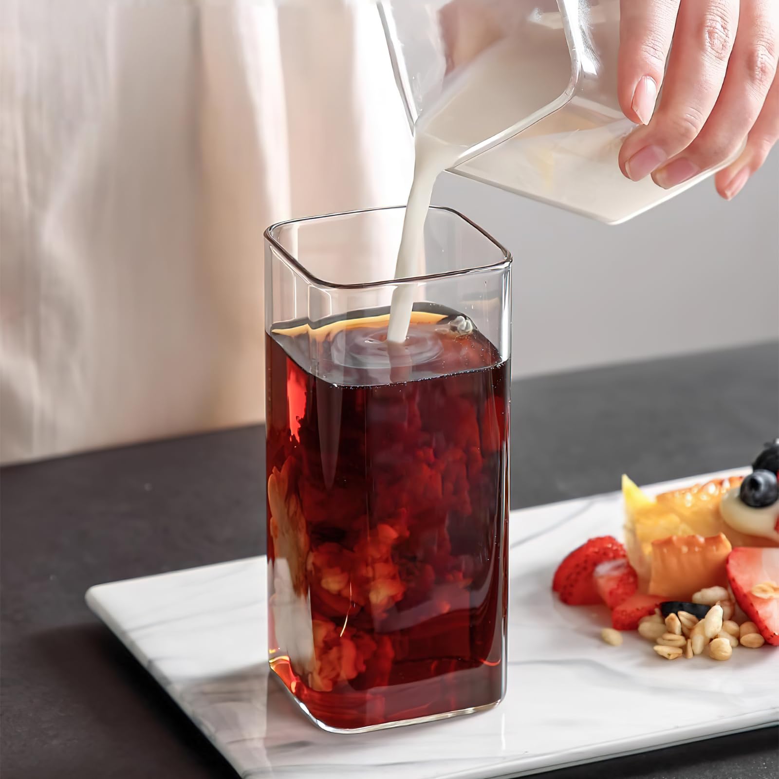 Bicchieri Long Drink HENGBIRD - Set 4 Da 400ml, Vetro Trasparente Quadrato - Foto 7