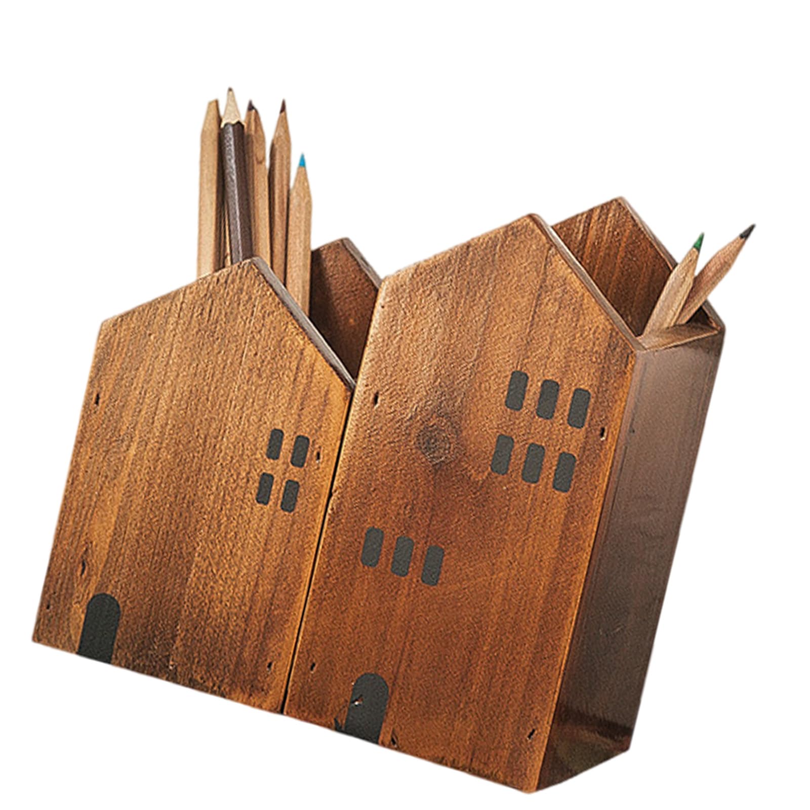 HDOYTXXM Industrial Vintage Wood Pen Holder Set Multiple Functional Plan Permanent Construction for Use Green Wooden Desk Addons