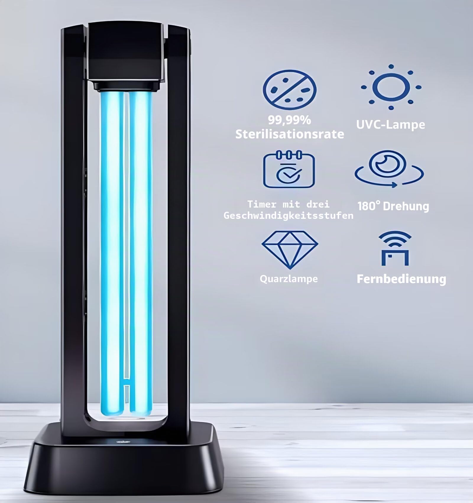 ZKX UVC Desinfektionslampe Fernbedienung, 180°-Drehung, 39W UV Sterilisationslampe, Keimtötende Lampe, Antibakterielle Rate 99%, Luftreiniger, Schimmel, Grippe, Bakterien, Staub