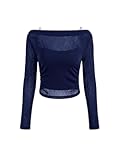 Oberteile Damen Langarmshirt Durchsichtiges Crop Top Slim Fit Boot Ausschnitt Cami Set Figurbetont
