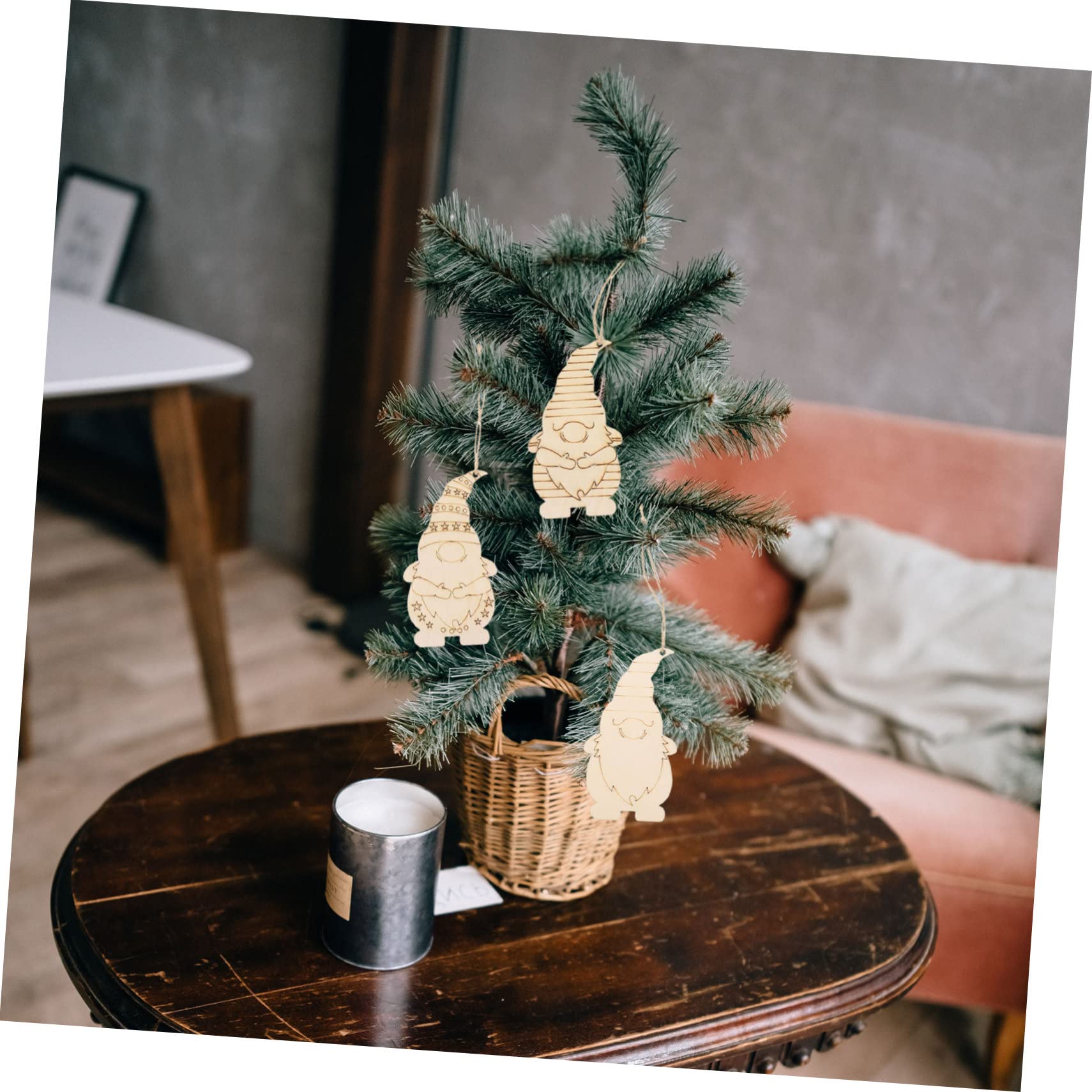 HOMSFOU Set 40 Pezzi Ciondoli Legno Grezzo Gnomi, Decorazione Natalizia da Dipingere Fai da Te, Ornamenti Albero Natale Artigianato Creativo per Casa e Feste