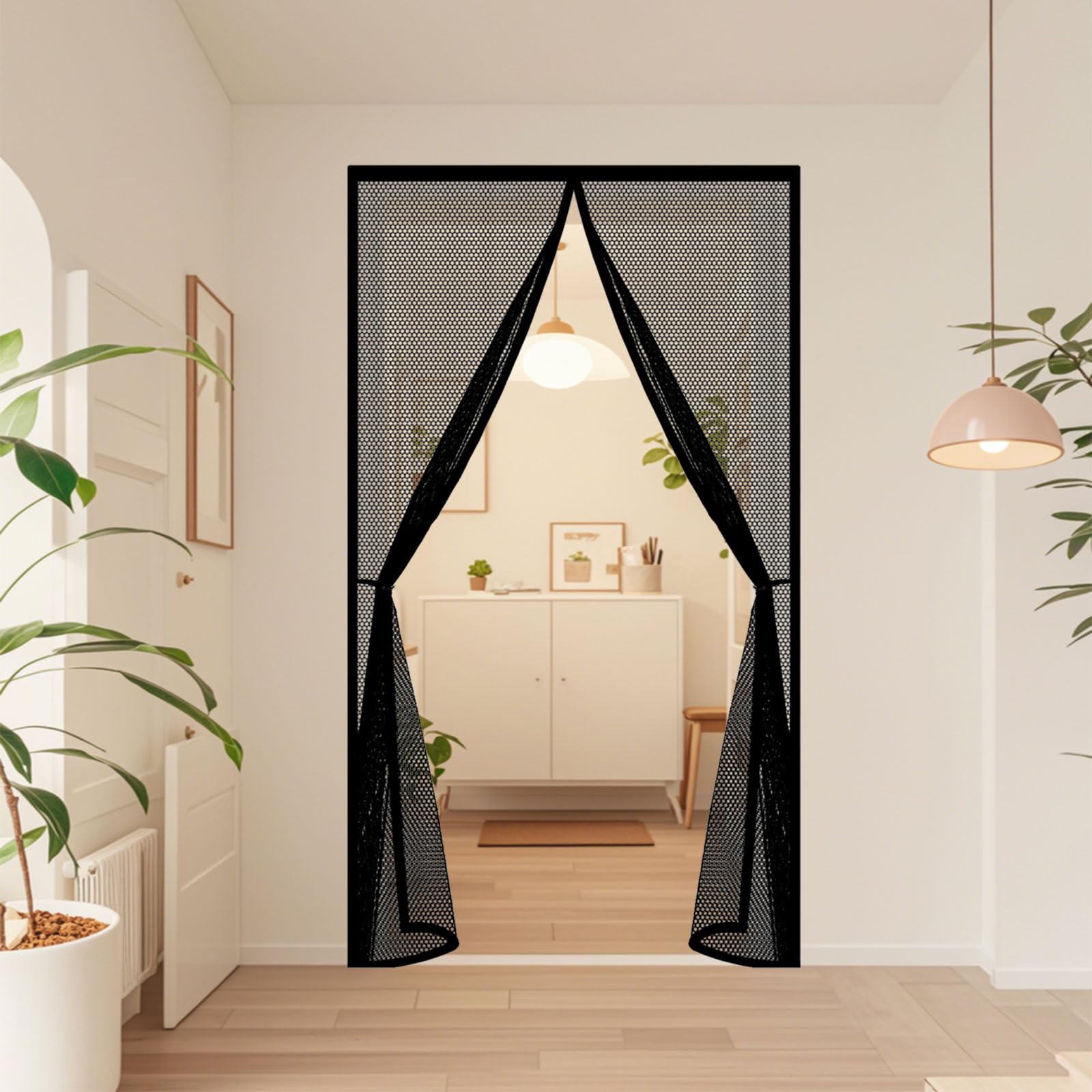 Magnetic Fly Screen Door 120 x 205 cm Heavy Duty Self-Sealing No Gap Anti Mosquito Fly Nets for Doors Easy to Install Without Drilling for Patio Bedroom Sliding Kitchen, Black