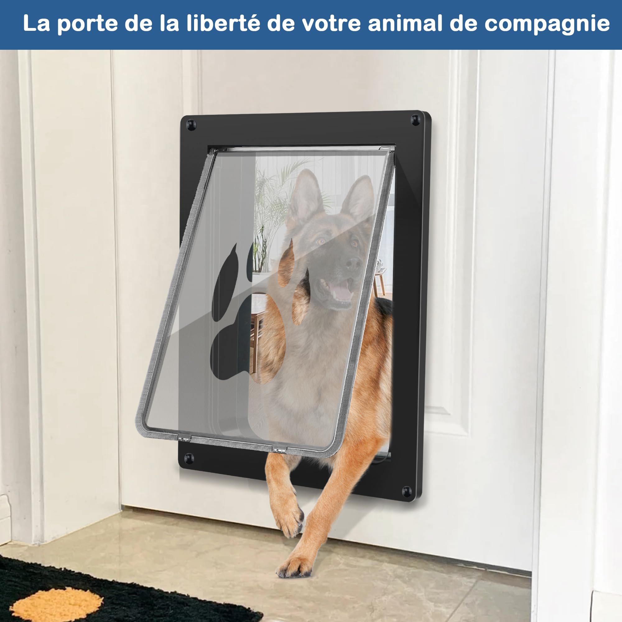 CEESC Clapet pour chiens de grande taille, résistant aux intempéries, pour chats et chiens jusqu'à 45 kg, durable, plaque de fermeture Snap-In incluse, convient pour les portes intérieures et
