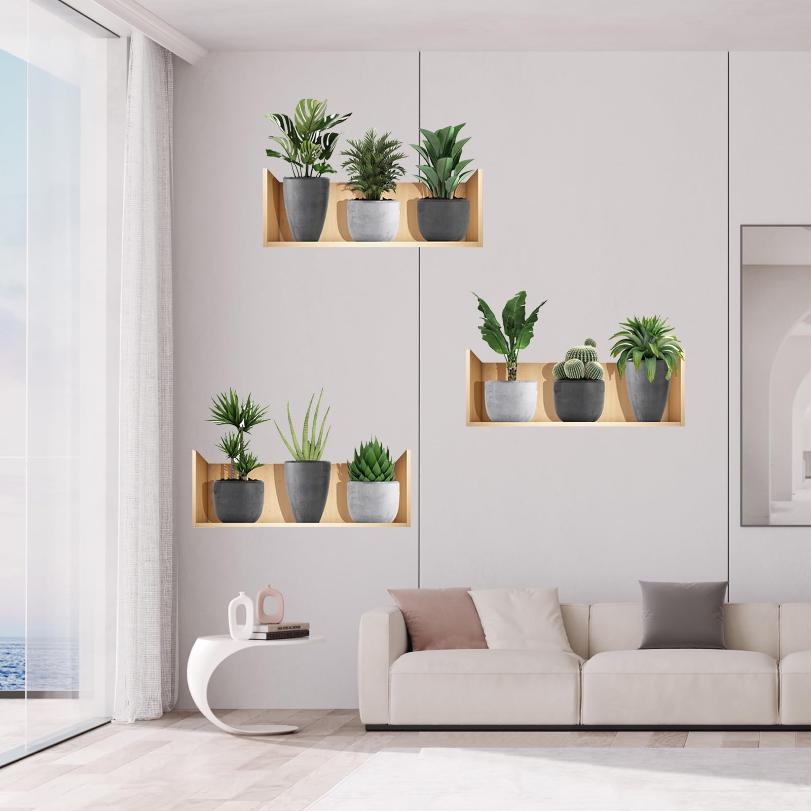 3D Adesivi Murali Vasi Con Piante | 3 Pezzi 50x23 Cm | Autoadesivi E Rimovibili | Per Soggiorno, Camera, Cucina - Foto 13