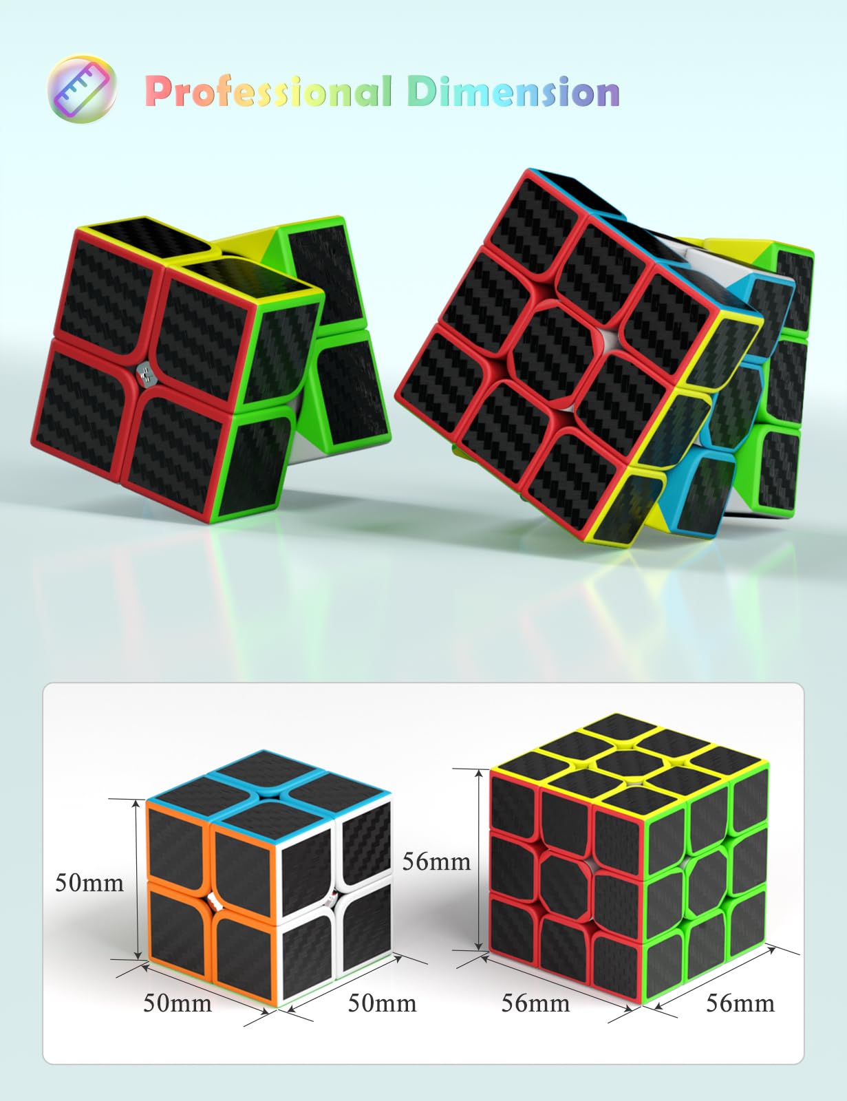 Roxenda Juego de cubos de velocidad, paquete de cubo de velocidad de 2 x 2, 3 x 3 pulgadas, cubo piramidal y bola mágica arco iris, colección de cubos mágicos suaves