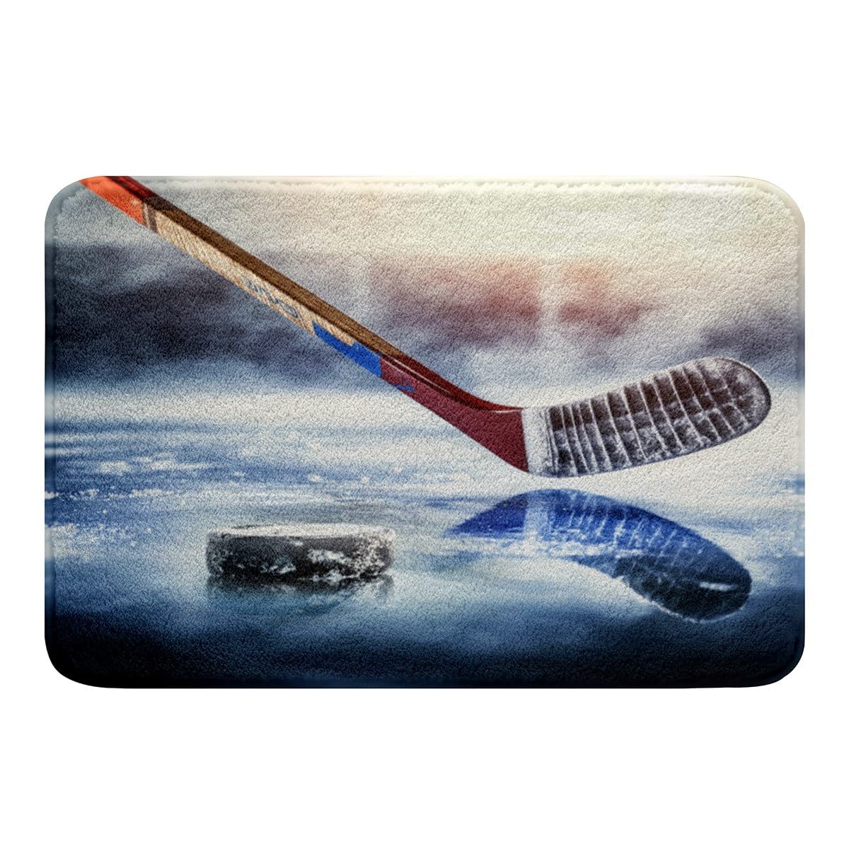 Feelyou Ice Hockey Bathroom Rugs Ice Sports Games Kids Bath Rugs for Shower Tub for Boys Girls Puck Hockey Bath Mats for Bathroom Non-Slip Winter
