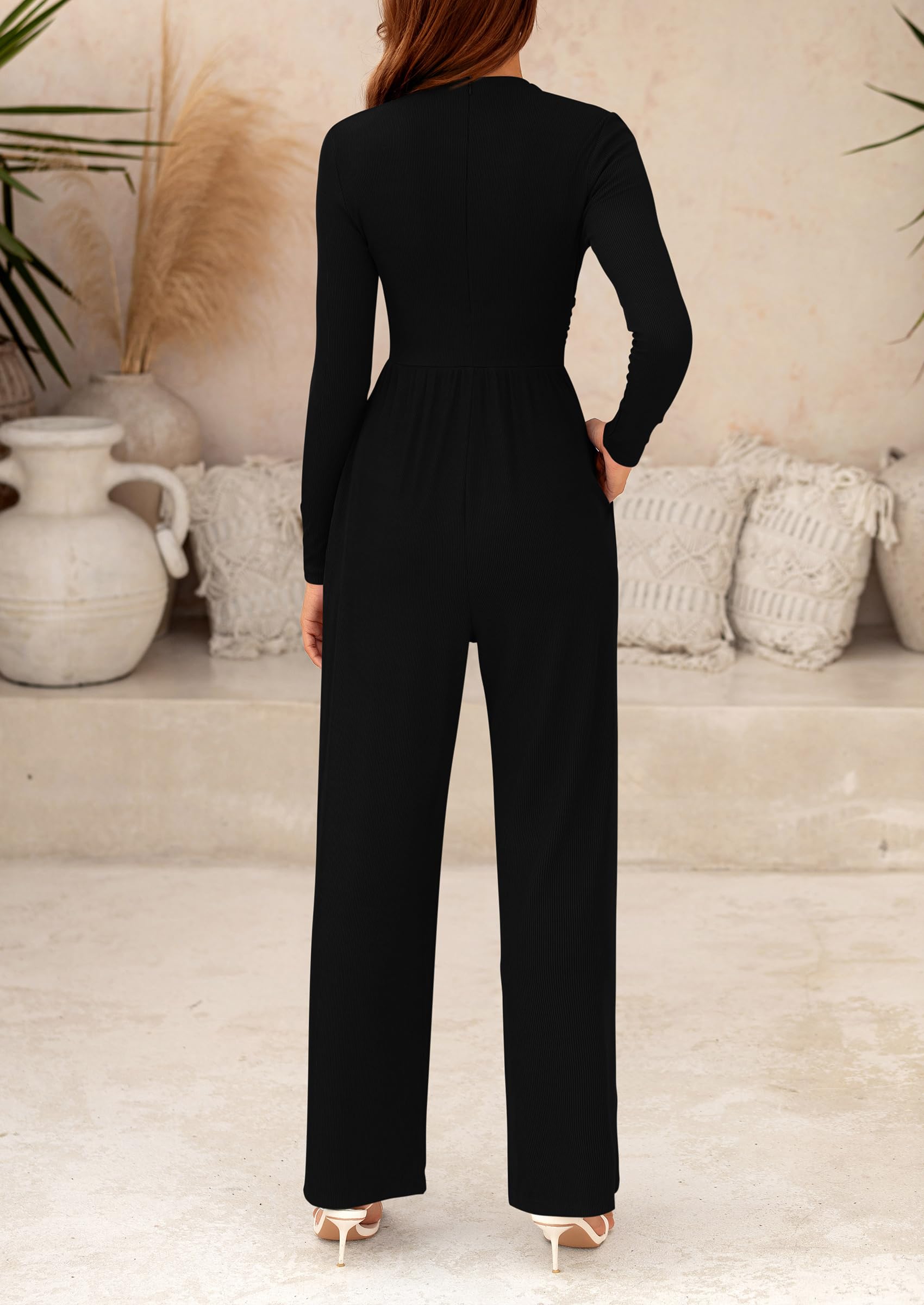 PRETTYGARDEN Jumpsuits For Women Dressy Fall Fashion Clothing 2025 Long Sleeve Mock Neck Date Night Rompers Business Outfits