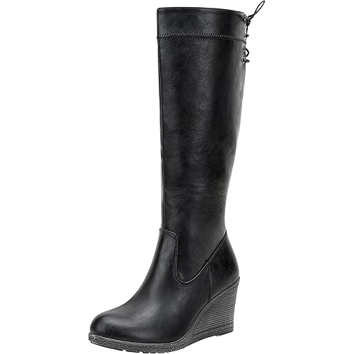 Vepose Women's 9651 Knee High Boots Fashion Wedge Heel Calf Boot for Women