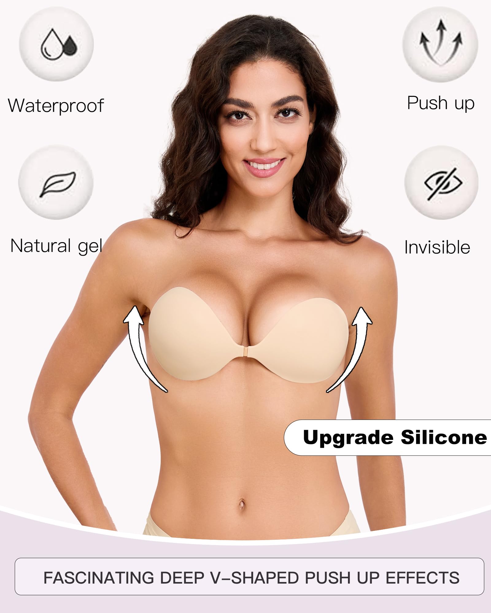 MITALOO Seamless Adhesive Bra Sticky Strapless Invisible Push up Bras Silicone Backless Nipple Cover for Women