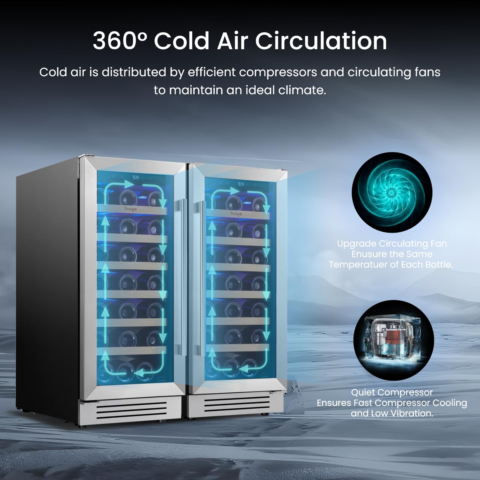 YEEGO 30 Inch Wine Fridge Bundle, 66 Bottles Mini Wine Cooler With Glass Door,40-65°F Under Counter Refrigerator Built-In For Home Office Bedroom Bar on Fridge.com - View 4