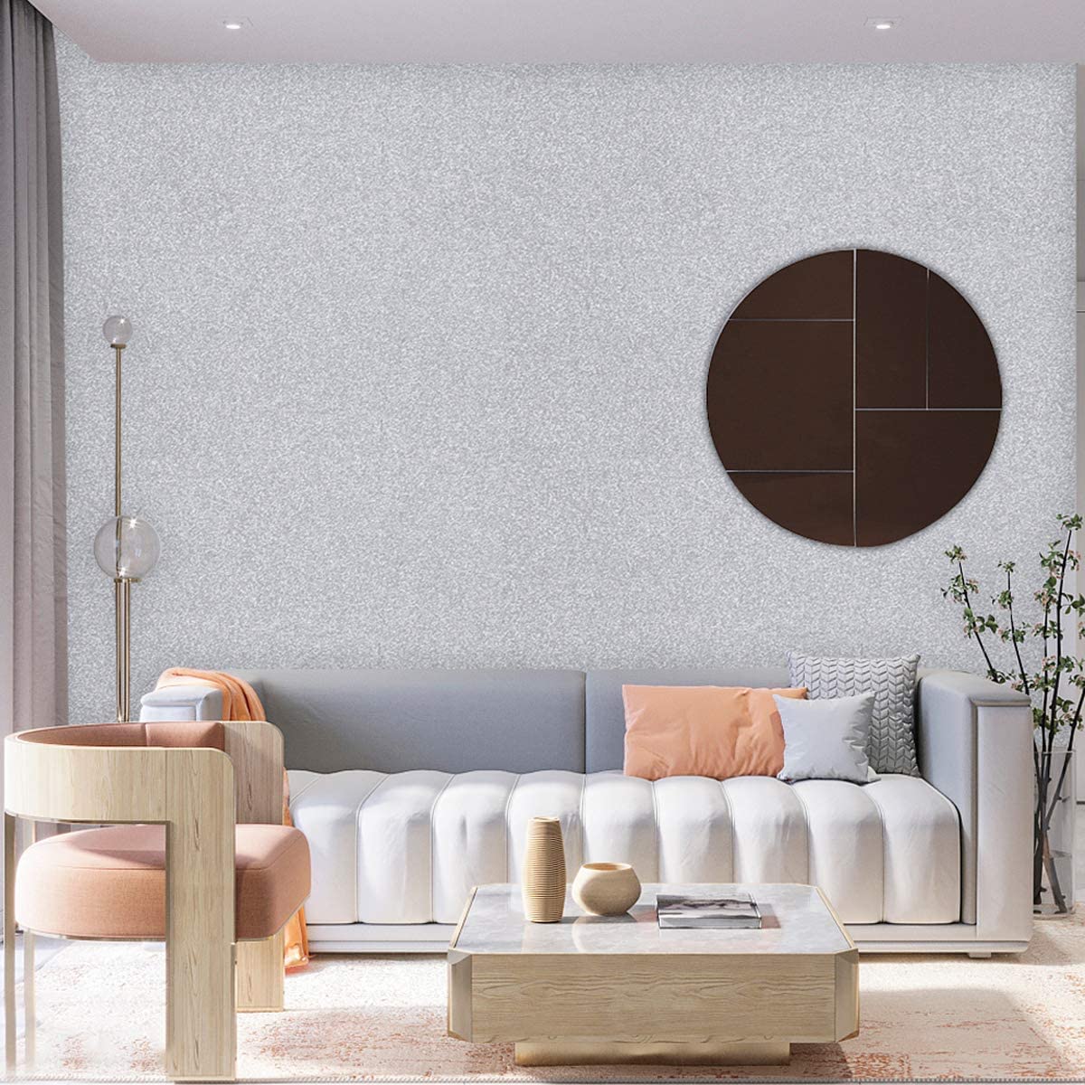 JOLIHOME Zilver en Wit Geometrisch Patroon Behang Modern Minimalistisch Zelfklevend Vinylfolie voor Badkamer Woonkamer Slaapkamer Keuken Muurstickers Waterdicht 44.5x500cm