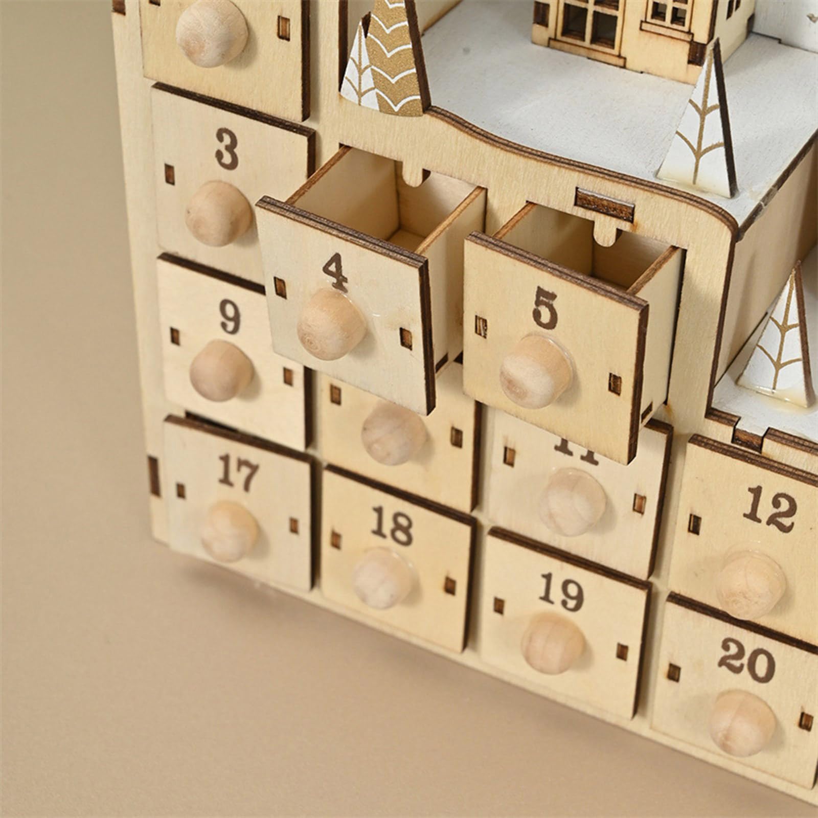 MorTime Calendario Dell'Avvento In Legno Con Luci LED - Albero Di Natale E Renne, 24 Cassetti Per Conto Alla Rovescia