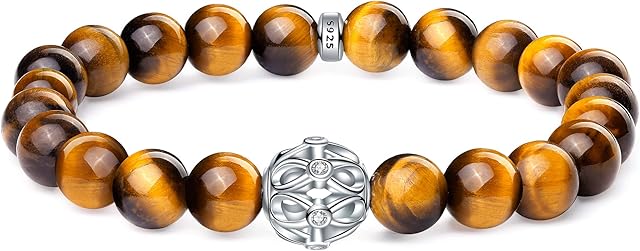 J.Endéar Beaded Bracelets for Womens, 8mm Natural Gemstone Bracelet, Infinity Friendship Bracelets with 925 Sterling Silver Infinite Charm
