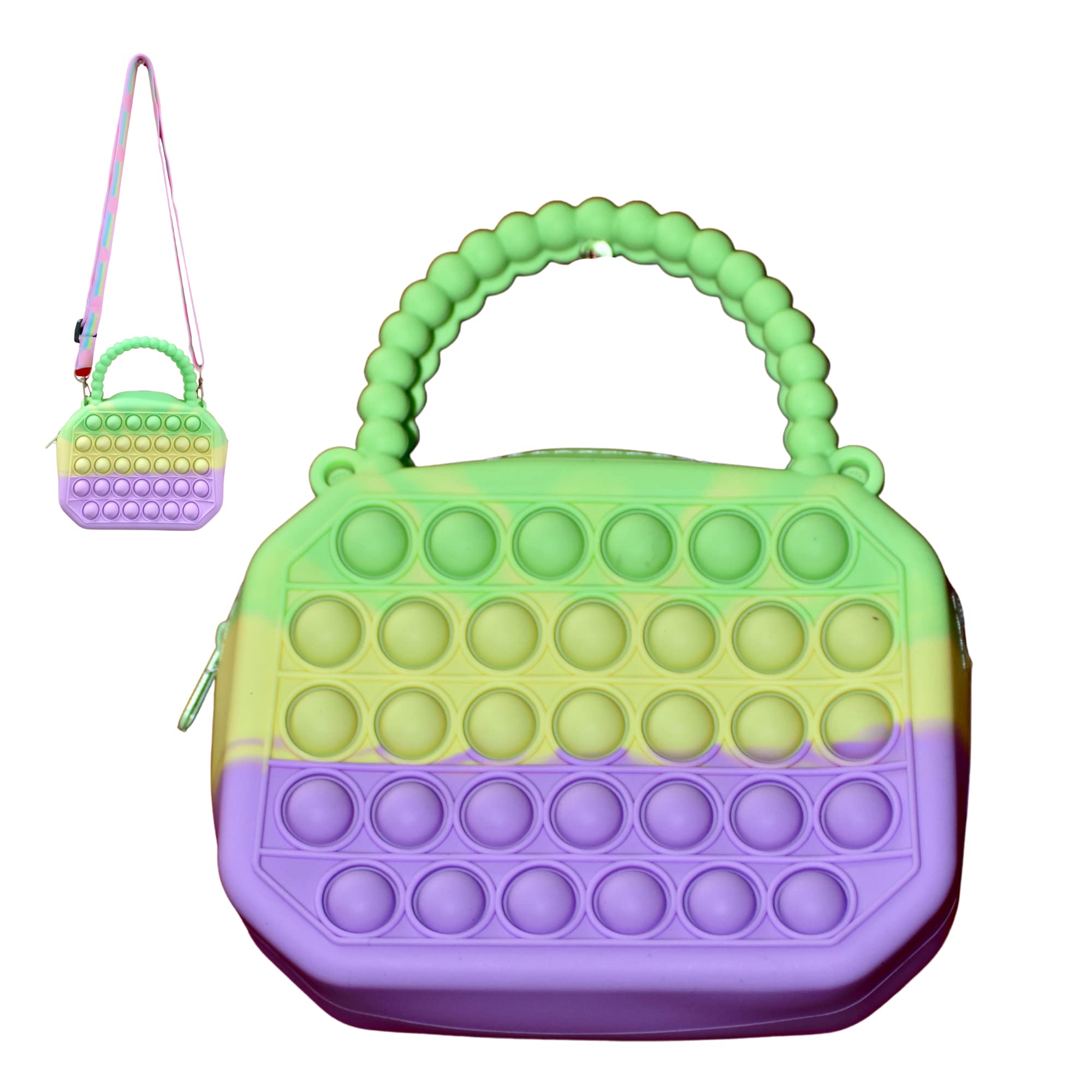 INDO-USA Rectangle Shape Bag with Round Pop Bag for Girls Fidget Toys Purse Women Rainbow Pop Shoulder Toy,Sensory Silicone Pop Fidget Backpack Toy,Anxiety Stress Relief,Return Gifts for Kids