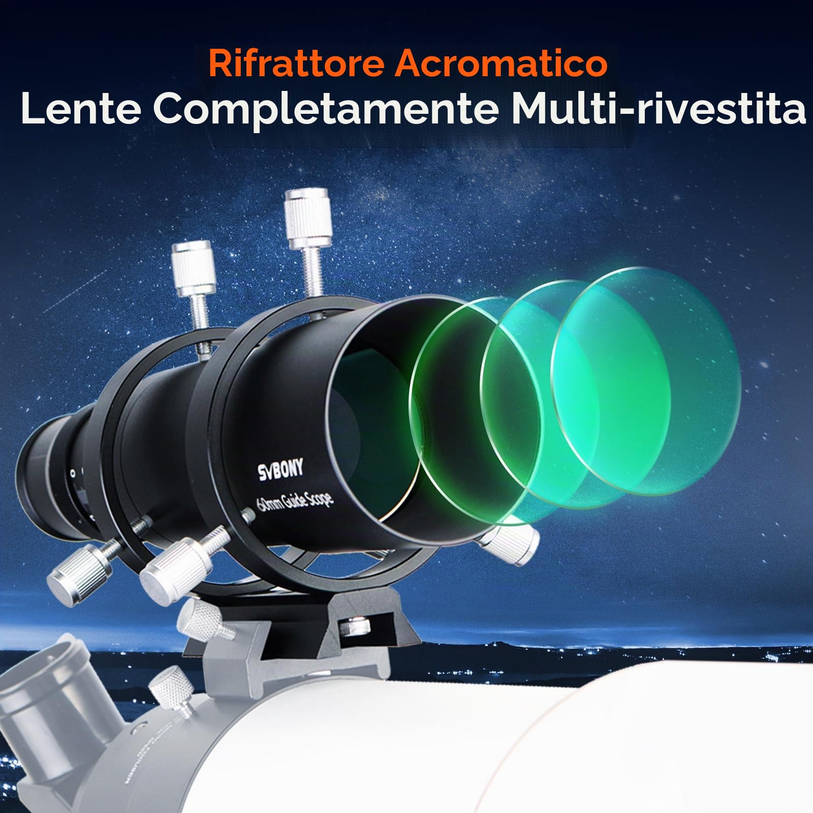 Svbony SV106 Telescopio Guida, Cercatore con Rivestimento Completo con Focheggiatore Elicoidale, 60mm F4 per Guidare Ricerca delle Stelle, Compatibile con Fotocamera ZWO QHY Auto Guide