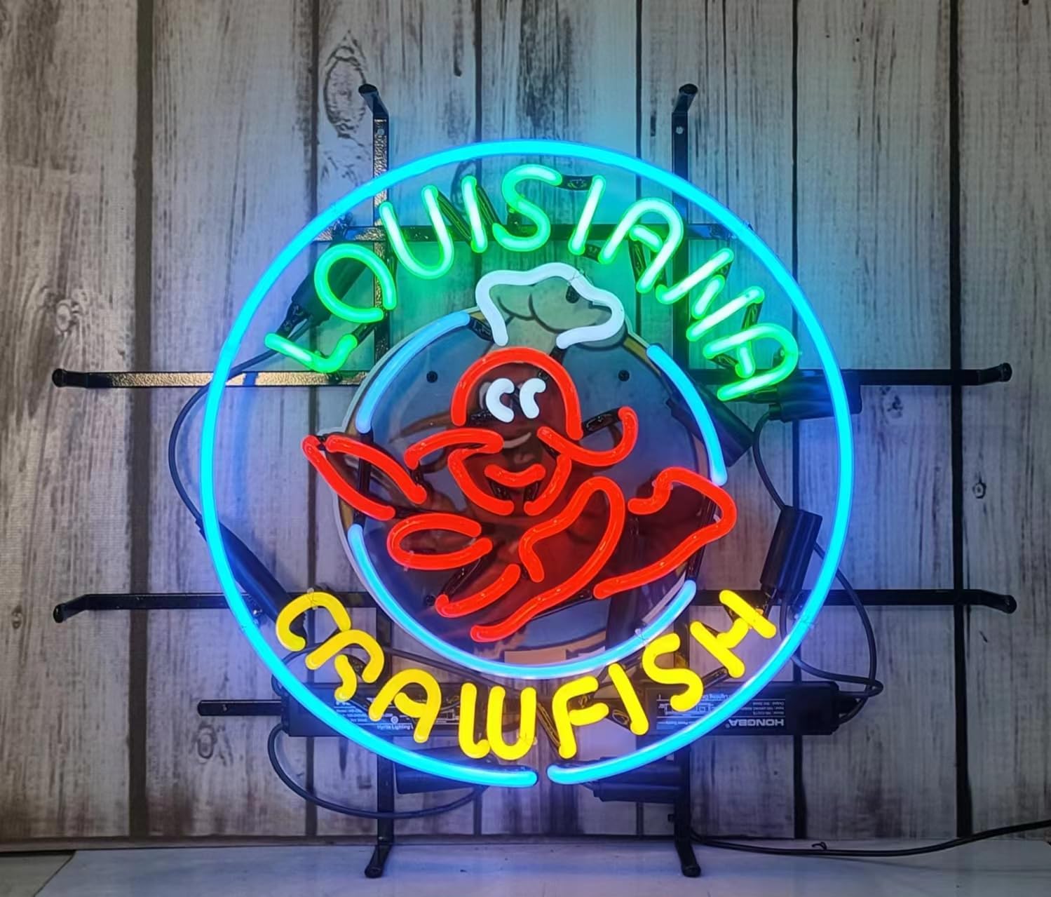 Neon Signs Beer Bar Louisiana Crawfish With Circle Border Glass