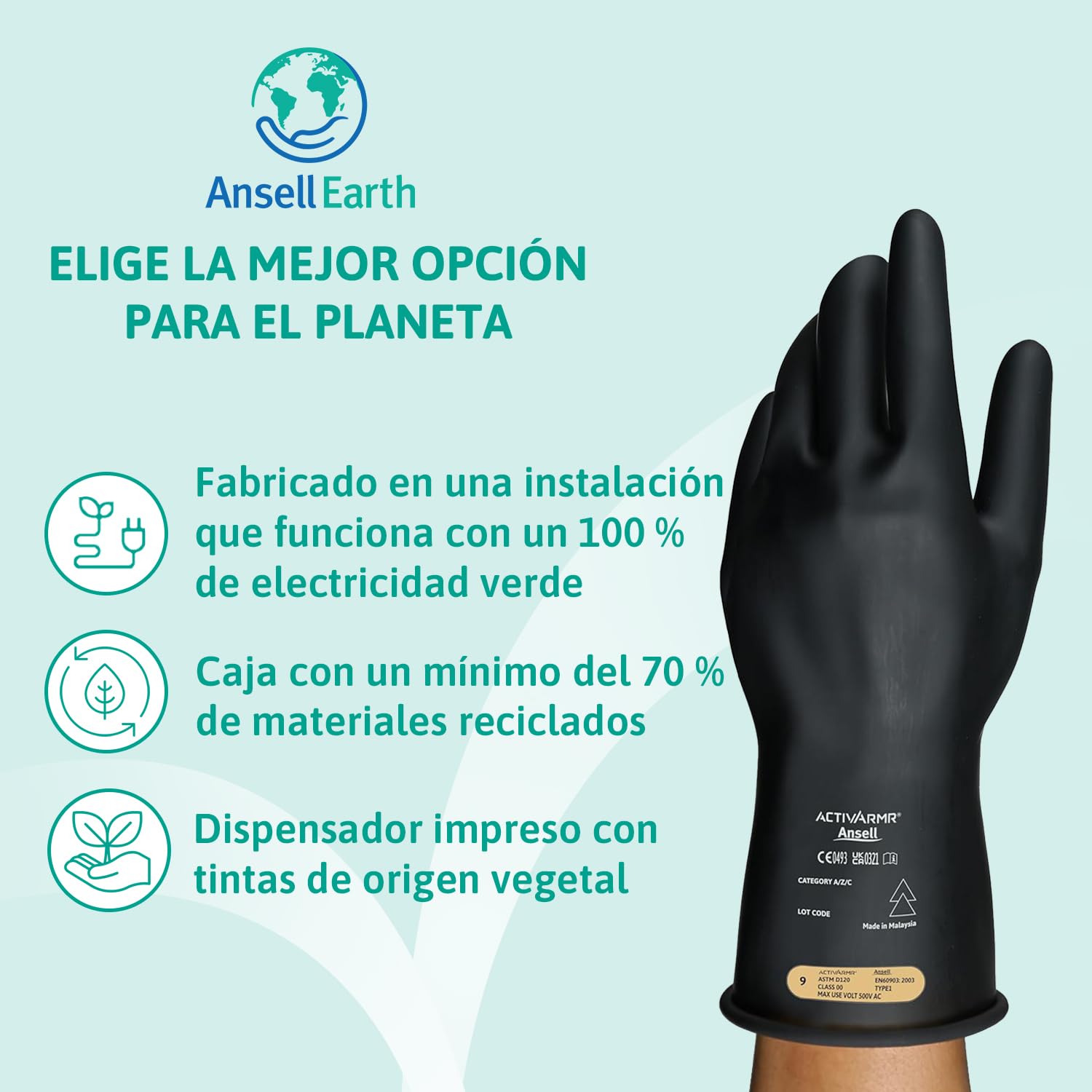 Ansell ActivArmr Guantes Aislantes Dieléctricos, Protección Eléctrica Class 0, Tensión 1000V, Trabajos con Electricidad, Látex de Caucho Natural, 28 cm, Negro, Talla 2XL, 1 Par