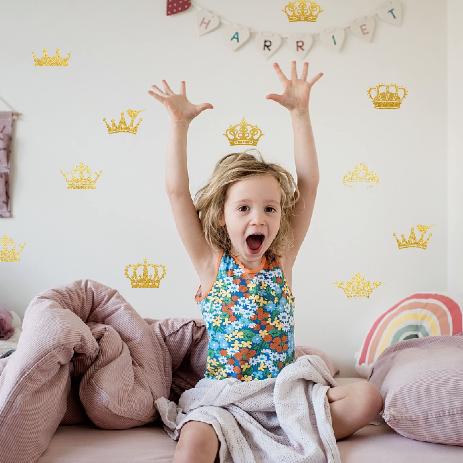 SUPERDANT 8 Style Gold Crown Theme Wall Sticker Bird on Crown Wall Decals Self Adhesive Wall Decor Art Removable PVC Decal for for Girls Room Nursery living Room Bedroom Decor 29×90cm