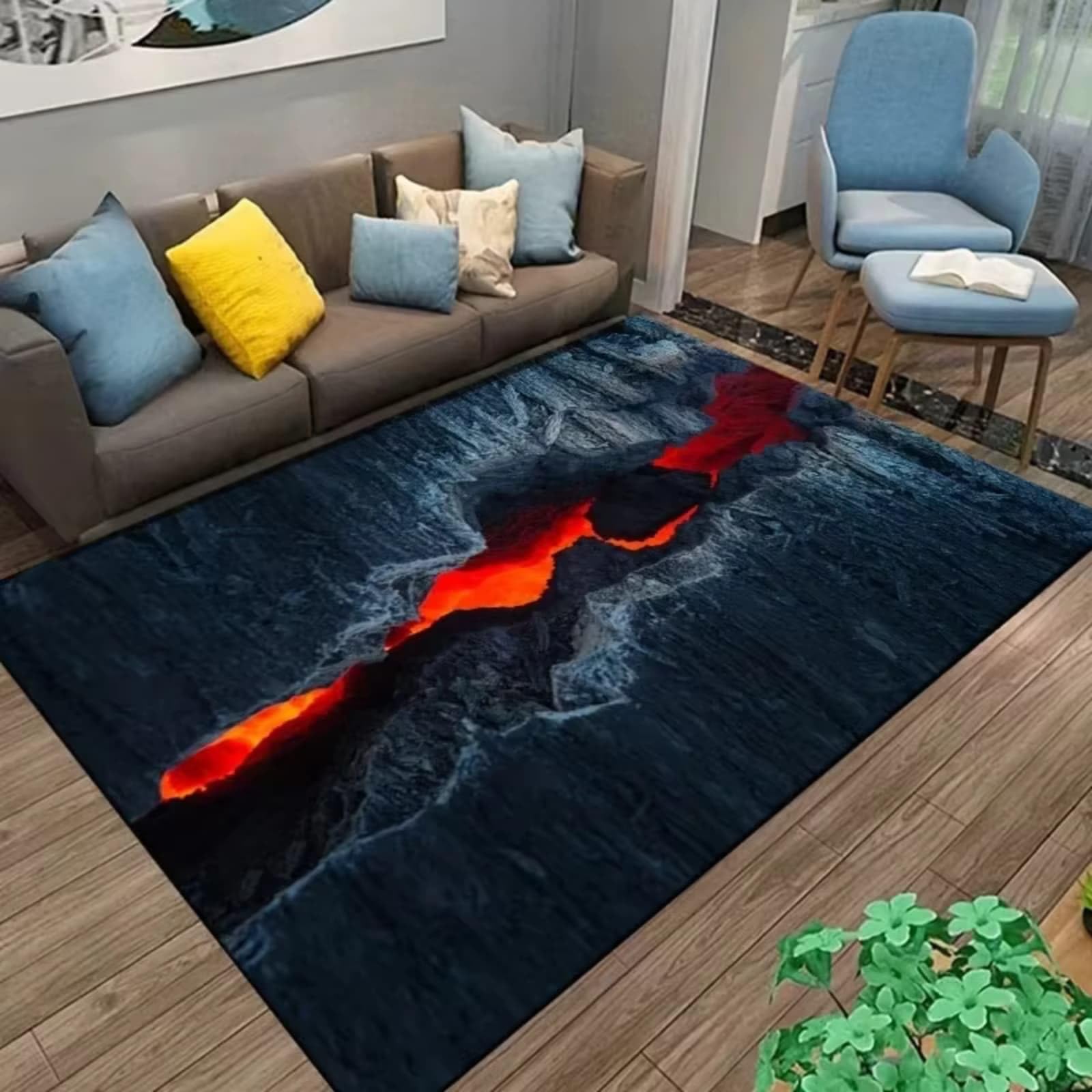 Tapis lave fusion fissures magma grand format 140x200 doux