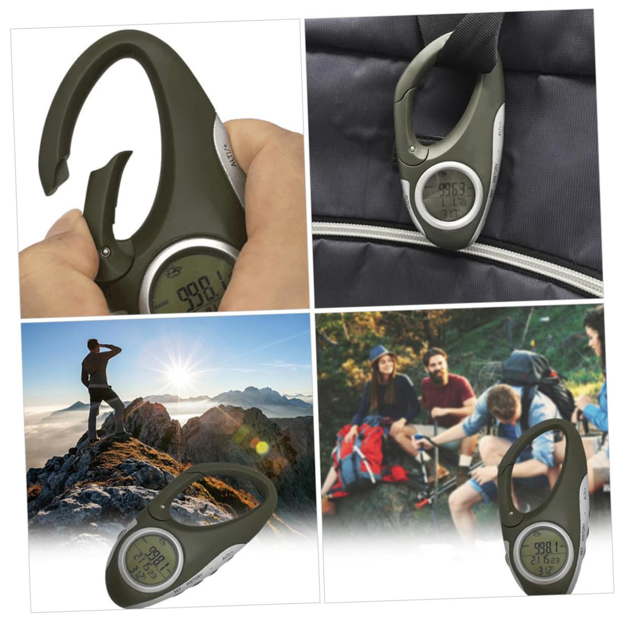 Tragbarer Handheld Höhenmesser mit Barometer und Thermometer Leichter Karabiner für Bergsteigen und Wandern Wettervorhersagend Praktisches Outdoor Gadget für Wanderer