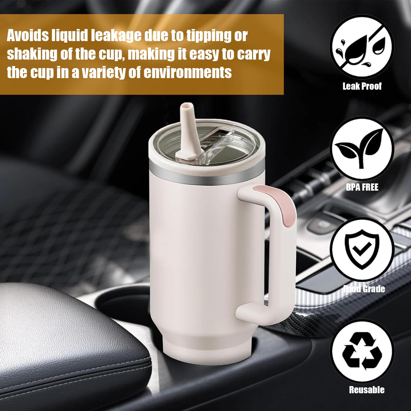 2 Coperchi Di Ricambio Per Stanley Cup | Con Cannuccia | A Prova Di Fuoriuscite | Per Tazza Da 40 Once | Bianco - Foto 6