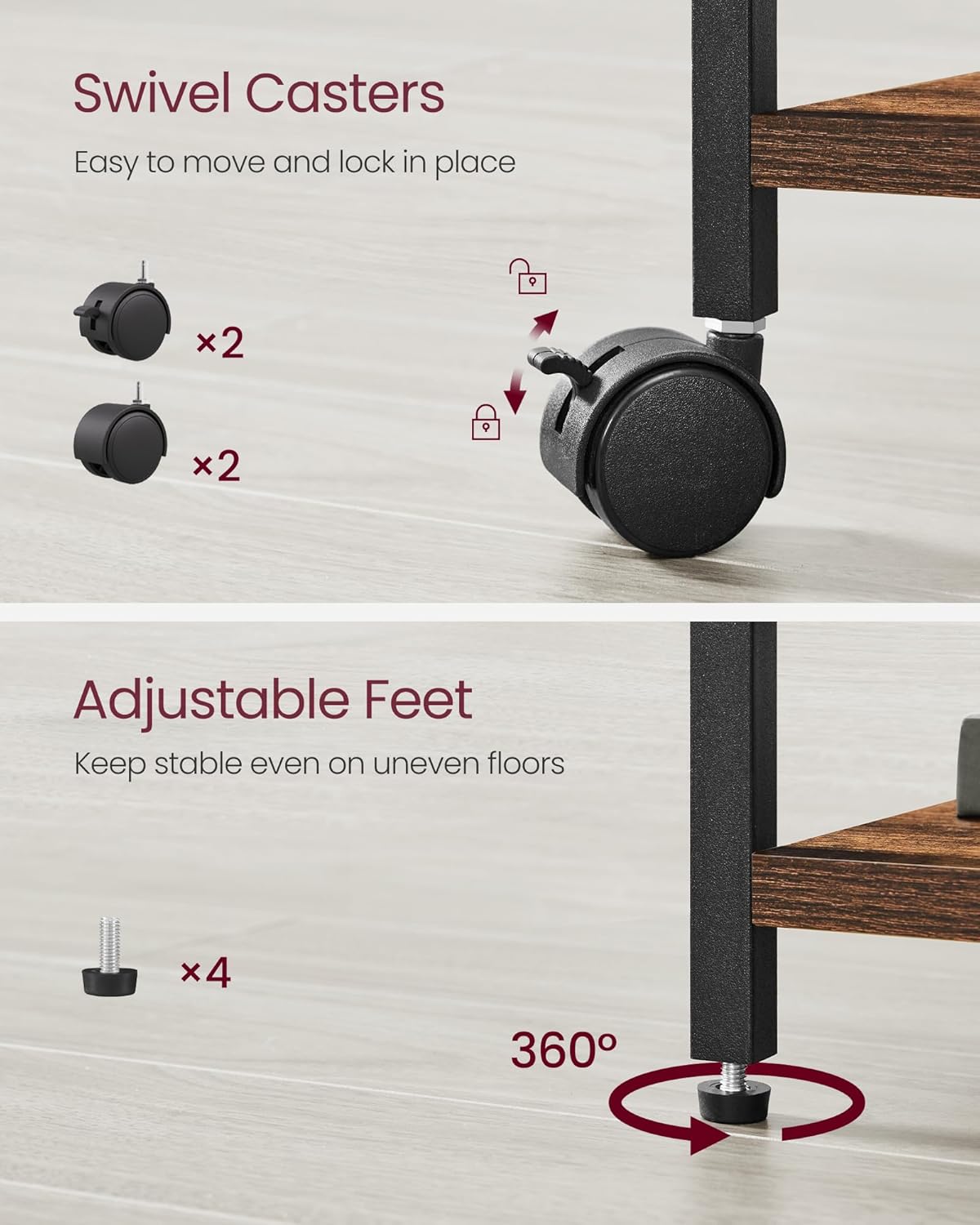 VASAGLE File Cabinet with 2 Drawers, Bookcase, Cube Storage Shelf, Printer Stand, for A4, Letter-Size Files, Hanging File Folders, Home Office, Rustic Brown and Ink Black UOFC057B01 - Image 7