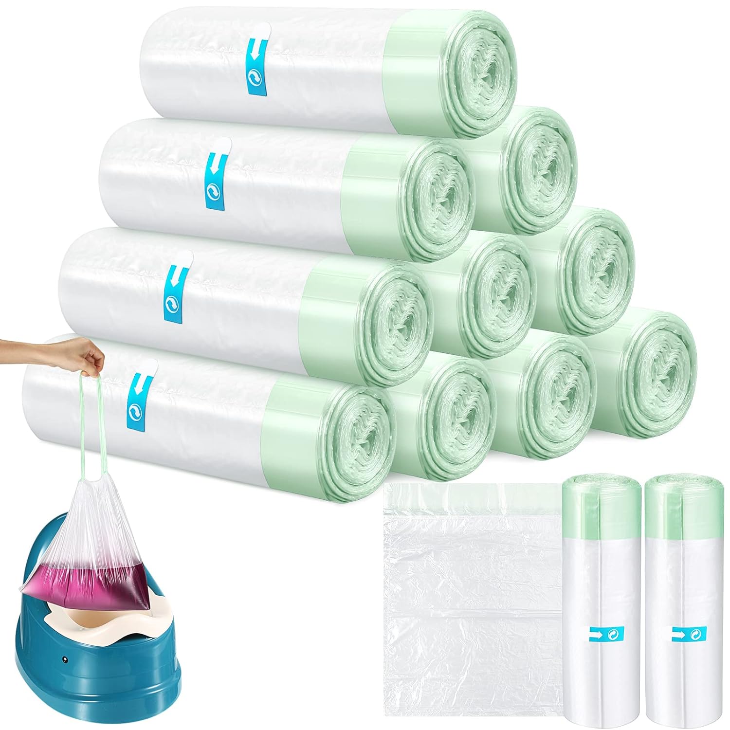 Mumufy 300 Pcs Potty Chair Liners with Drawstring