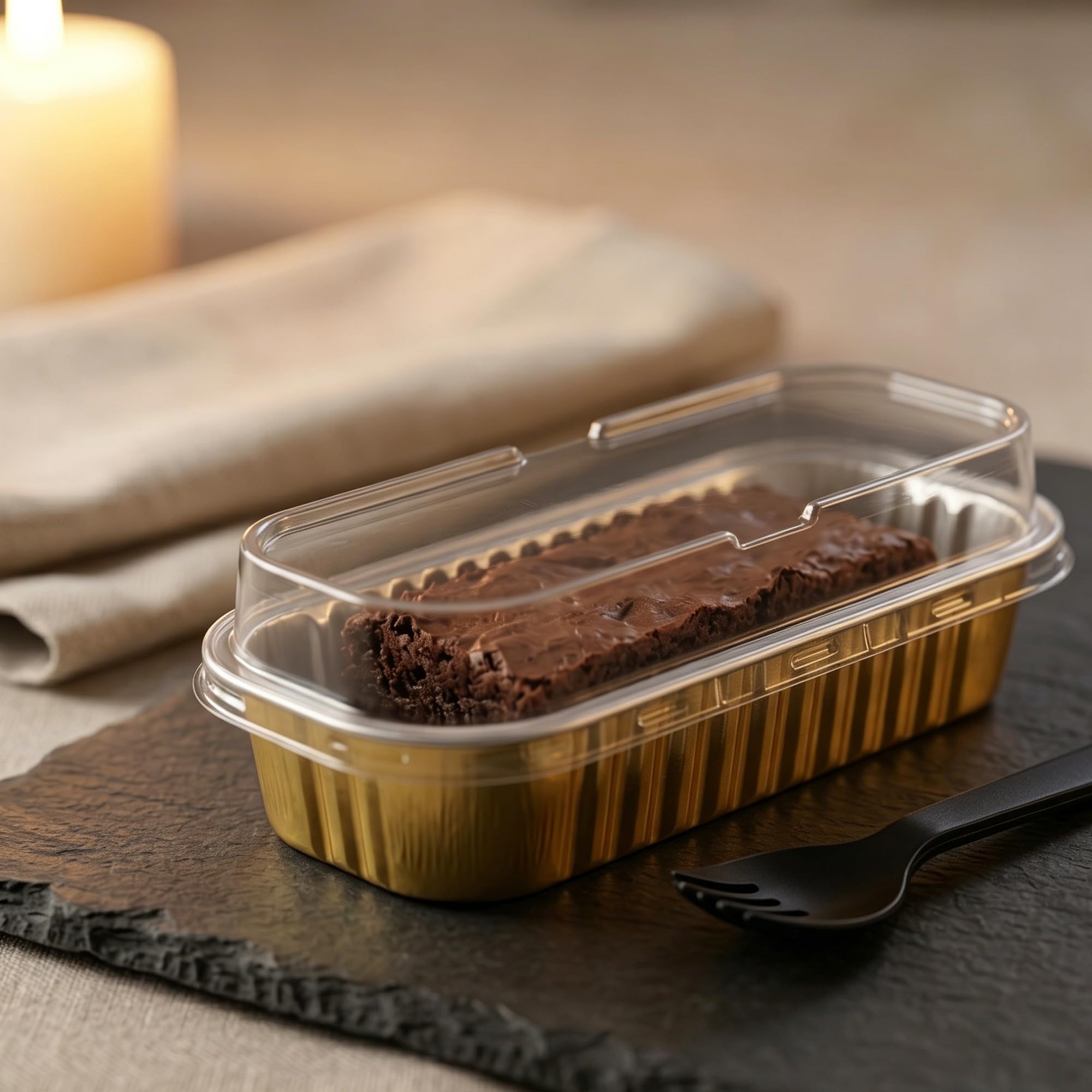Set da 100 mini teglie rettangolari in alluminio dorato da 200 ml, con coperchio e cucchiai, per dolci, dolci, torte, pane