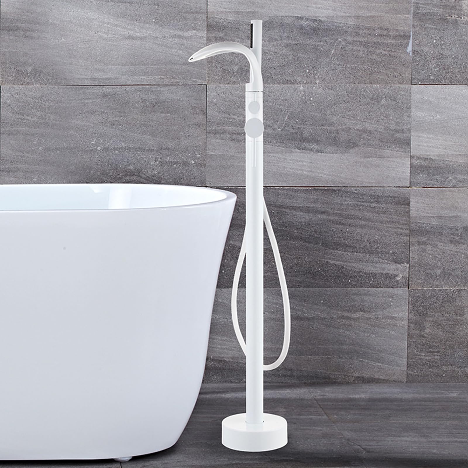Freending Bianco A Pavimento Rubinetto Da Bagno & Doccia Miscelatore 2 Modalità Cascata Design Singolo Foro Vasca Rubinetto per Bagni Moderni