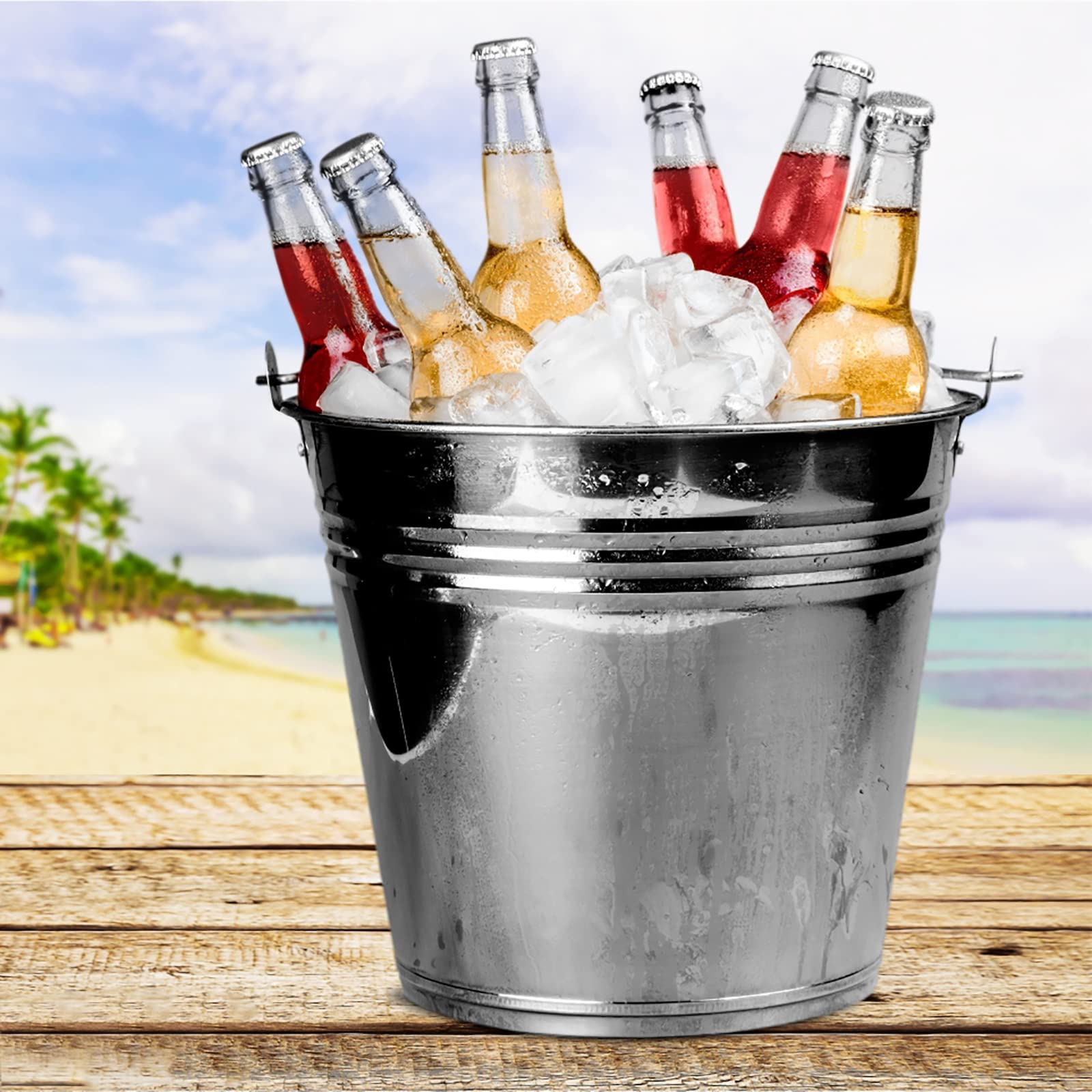 Nicunom 3 Pack 4 Gallon Metal Bucket Pail Container with Lid & Handle, Durable All Purpose Pail, Stainless Steel 15 L Ice Bucket Food Safe Bucket Can for Heavy Loads