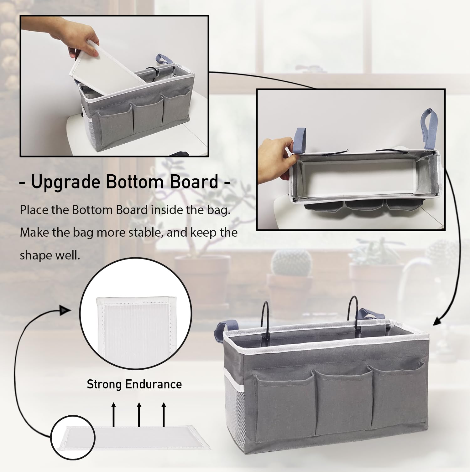 Kanrichu 3 grandi organizer da appendere alla parete, in tessuto di lino, con tasche, impermeabili, per cucina, camera da letto, ufficio, camper (grigio, 3 pezzi)