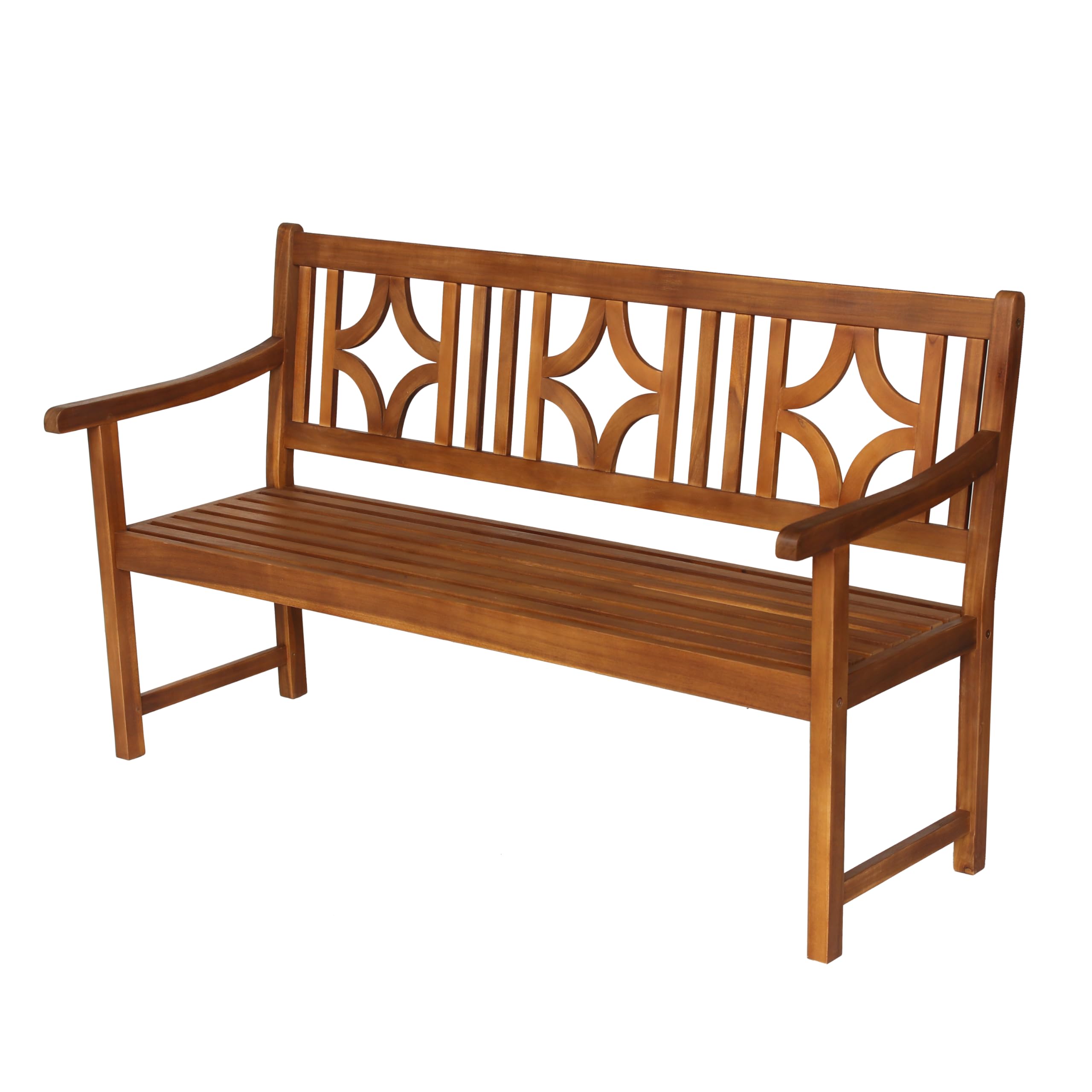 JONATHAN Y BNH100A Sloane 59.1" 3-Seat Ogee Diamond-Back 600-Lbs Support Acacia Wood Outdoor Garden Patio Bench for Garden, Lawn, Backyard, Pool, Deck