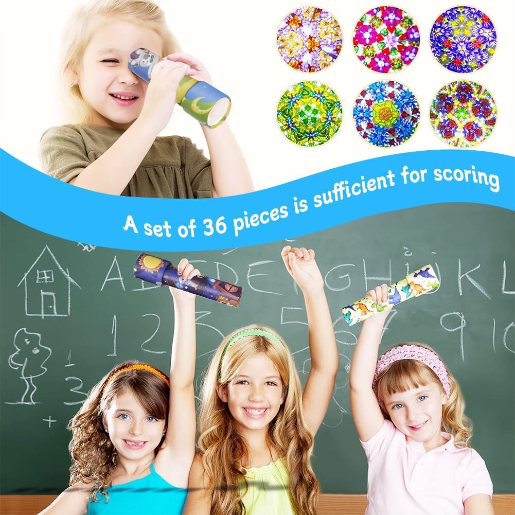 Cadeaux de Fête d'Anniversaire pour Enfants, 36 Pièces Set, 12 Kaléidoscopes pour Enfants, 12 Balles Thème Espace, 12 Serpents Magiques en Cube, Cadeaux d'Enfants pour Anniversaire, Noël et Fêtes