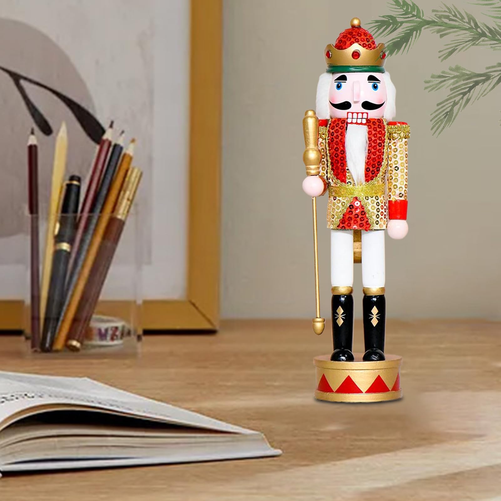Generisch Bożonarodzeniowy dziadek do orzechów | drewniany dziadek do orzechów, dekoracja stołu, tradycyjna figurka 35 cm, do kuchni, jadalni, salonu, na imprezę, dekoracja