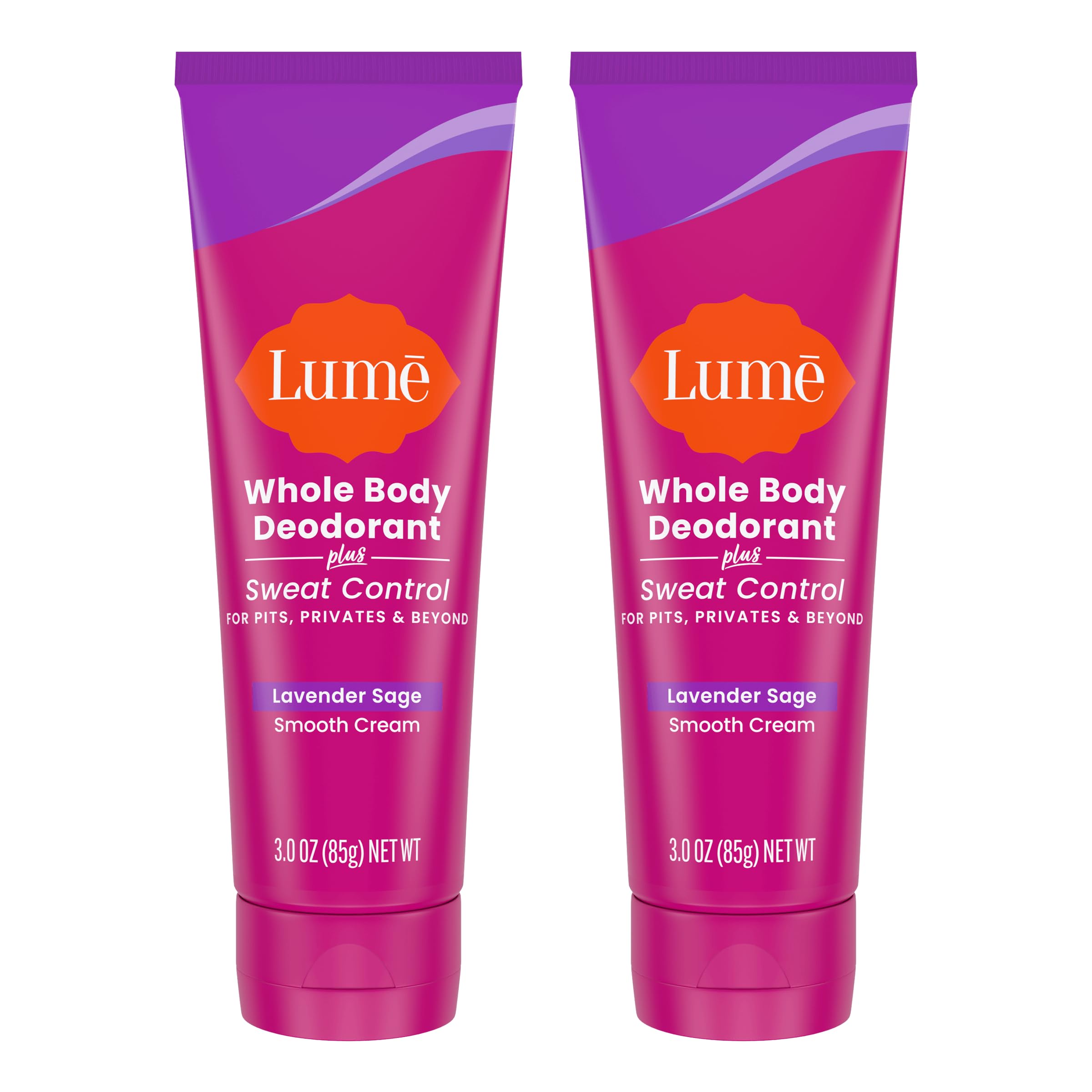 Lume Whole Body Deodorant Plus Sweat Control - Smooth Cream Tube - 72 Hour Odor And Sweat Control - Baking Soda Free, Skin Loving - 3.0 ounce (Pack of 2) (Lavender Sage)