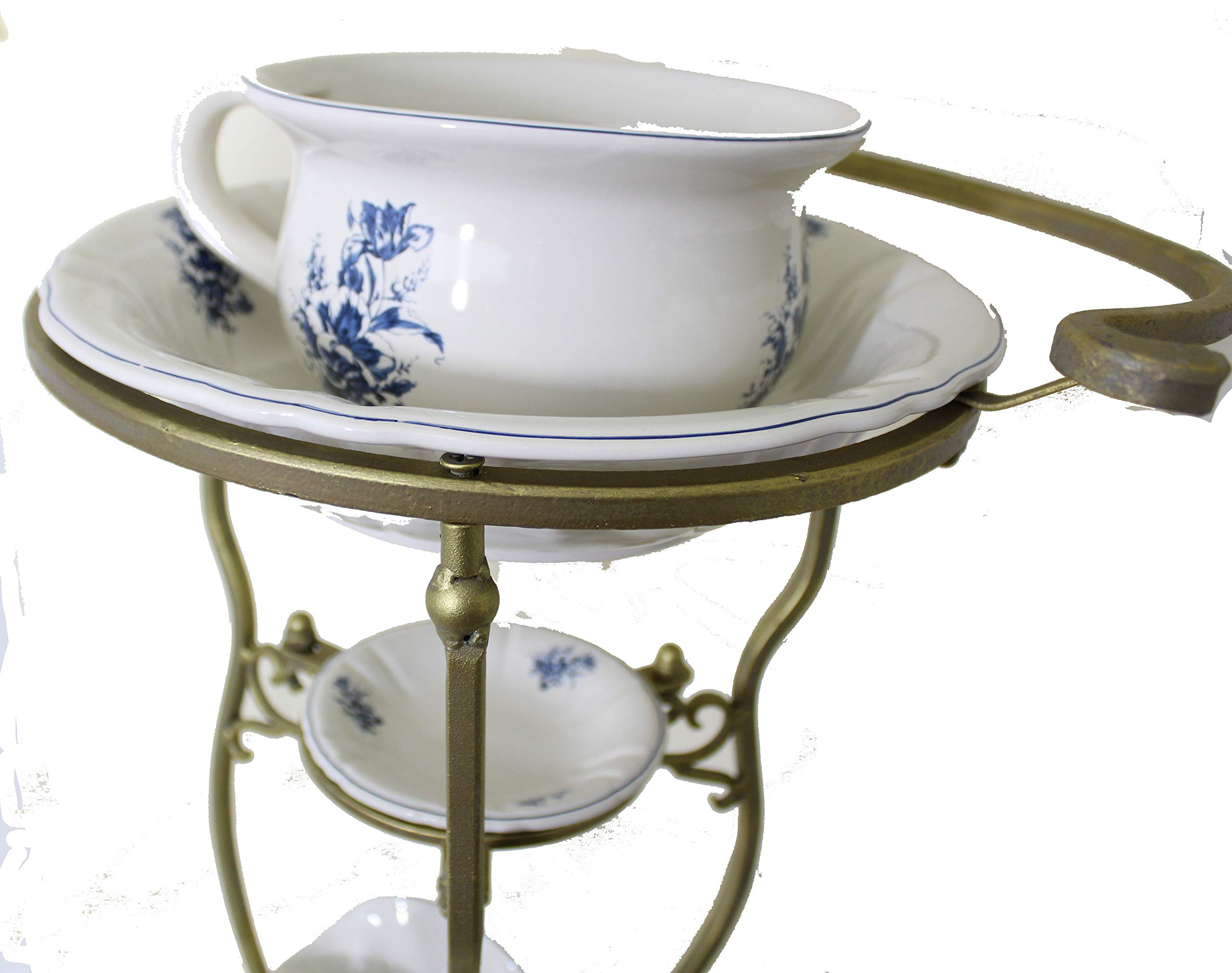 Waschschüssel Ständer im Barock Stil mit Wasch-Set komplett mit blauen Blumenmuster auch für den Garten